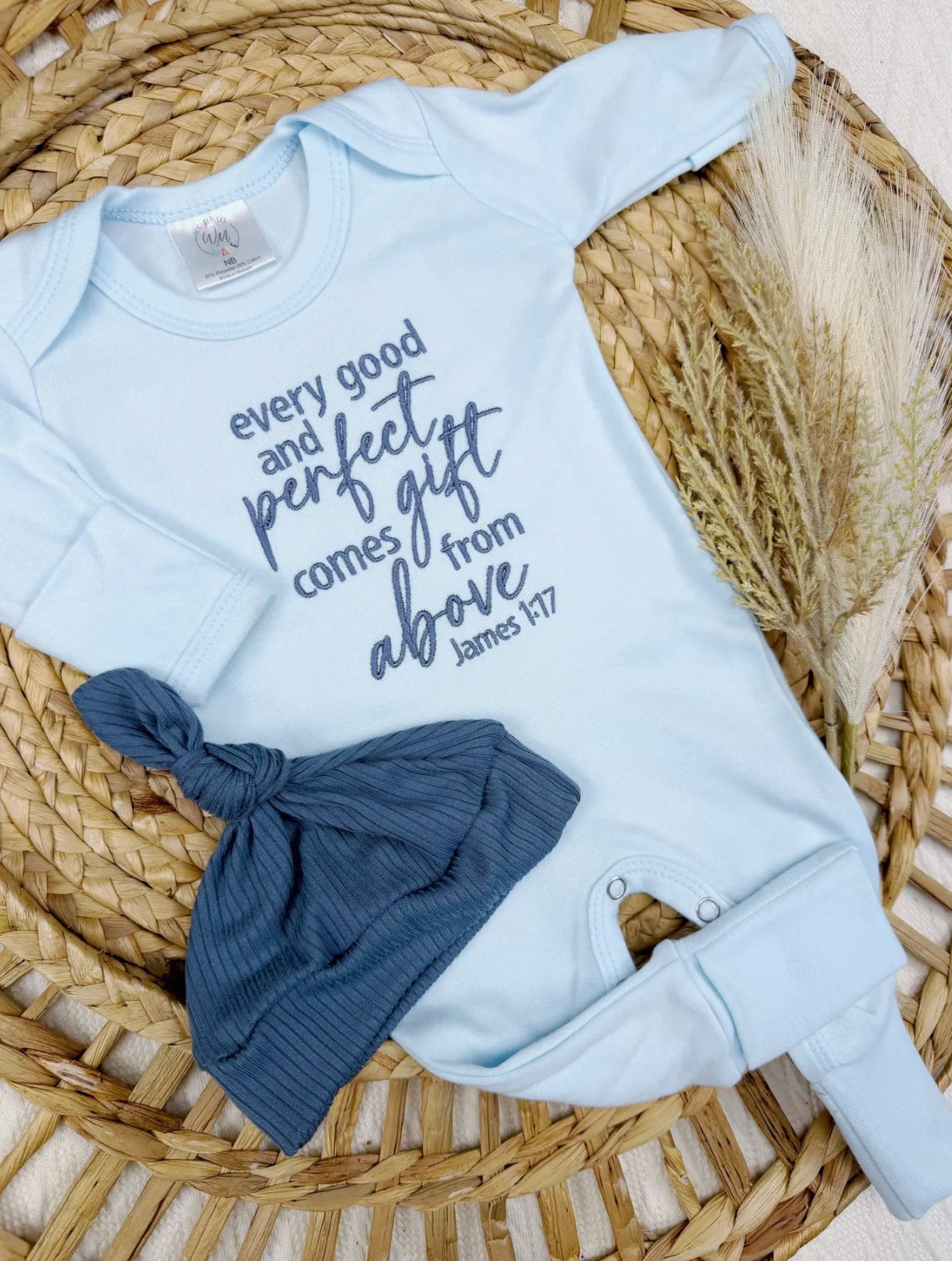 Every Good and Perfect Gift Baby Outfit and Knotted Hat