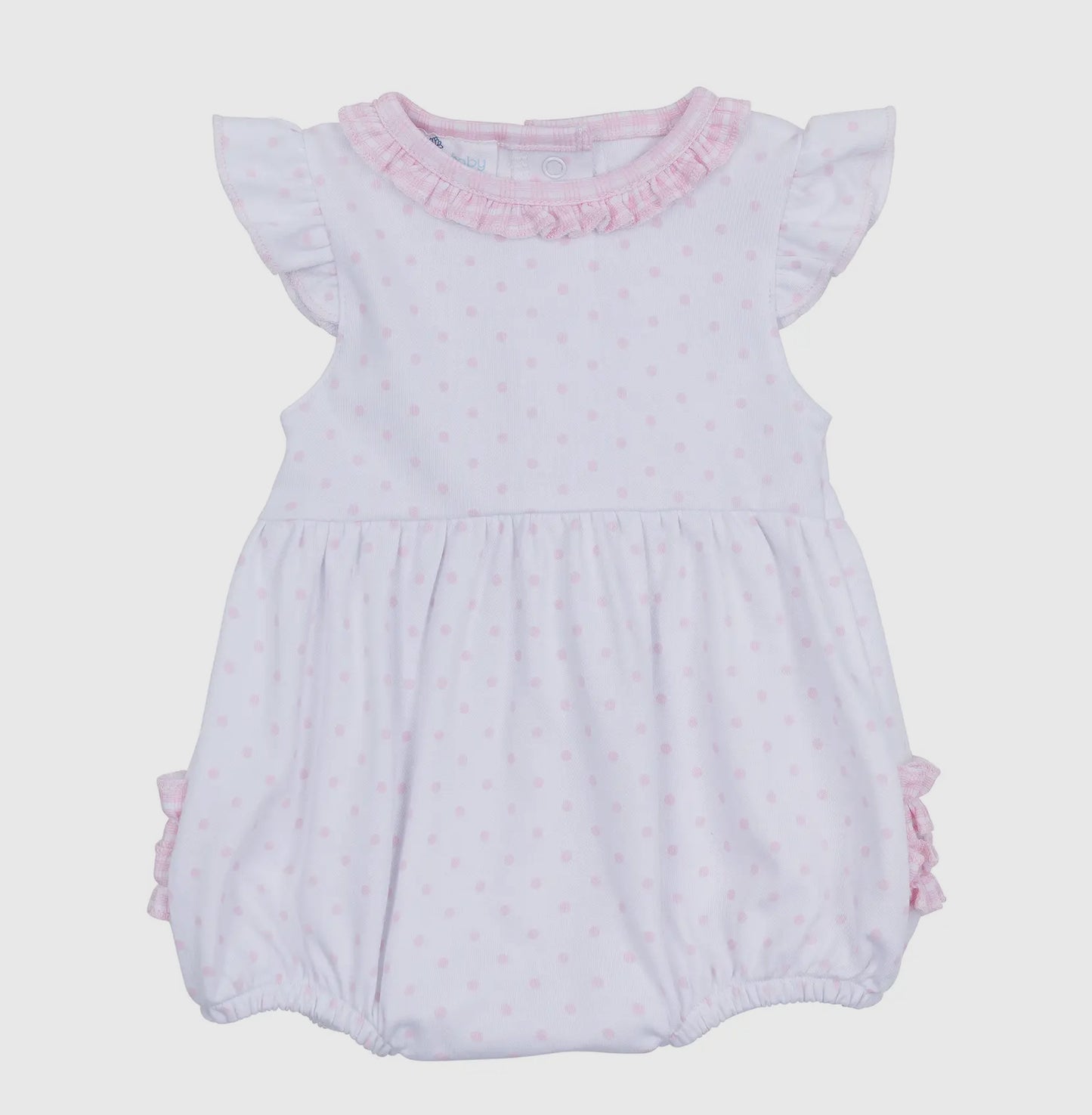 Gingham Dots Ruffle Flutters Bubble in Pink