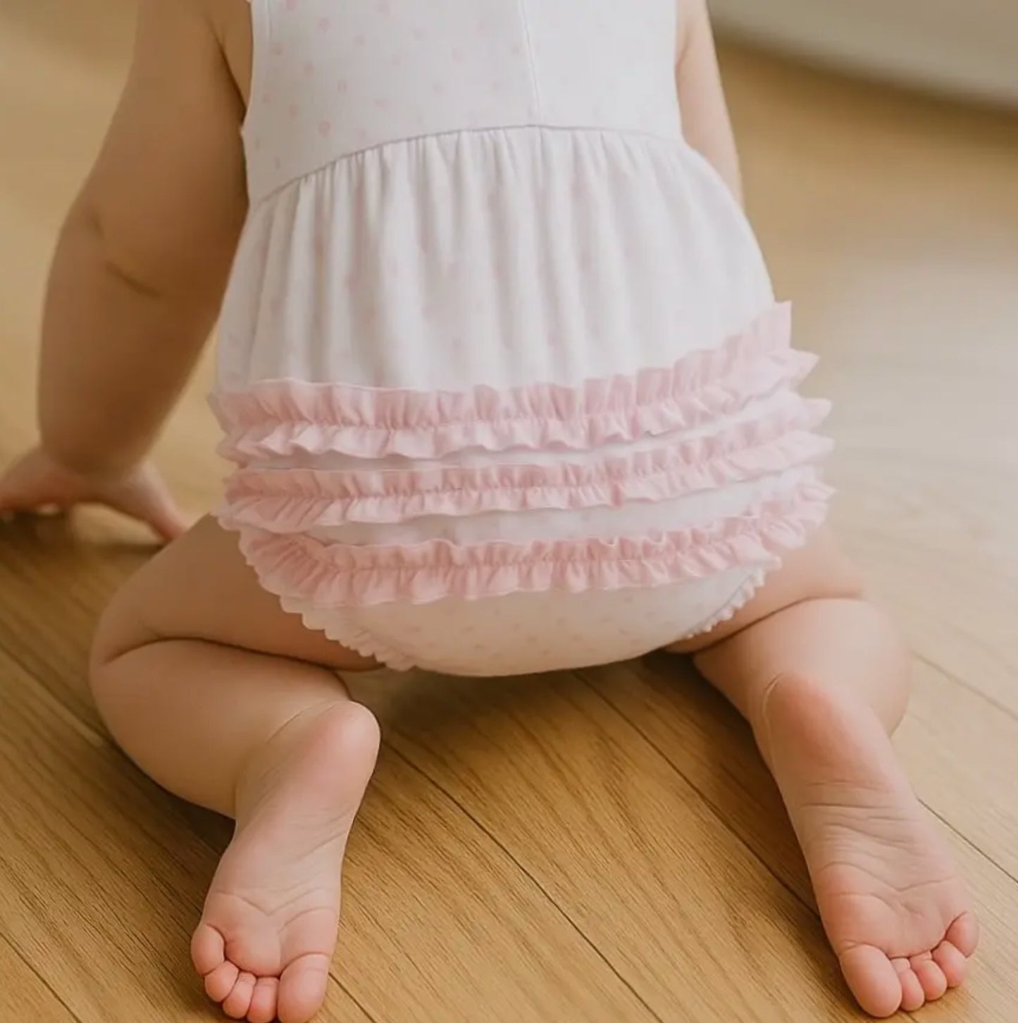 Gingham Dots Ruffle Flutters Bubble in Pink