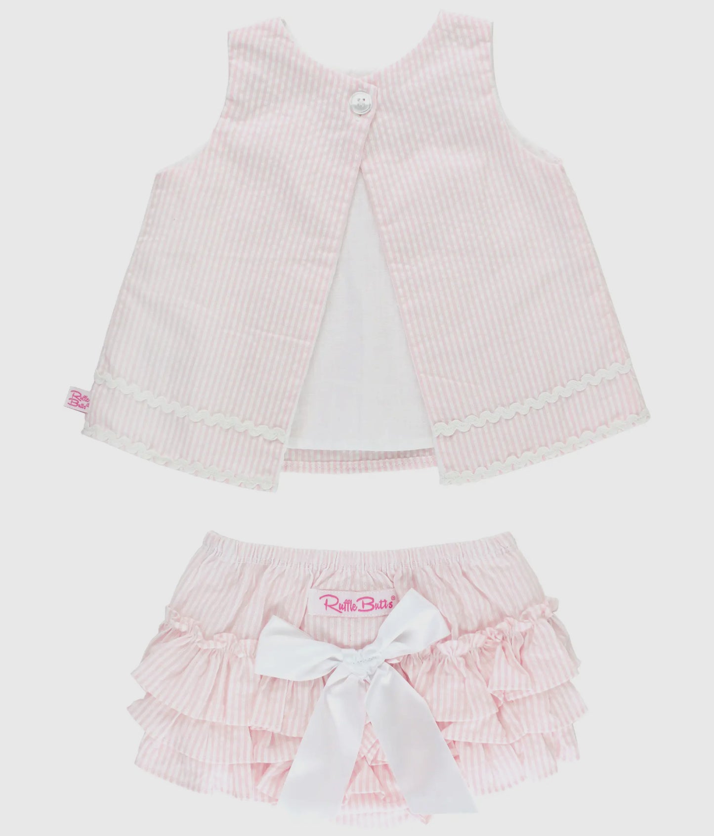 Baby Girls Pink Seersucker Ric Rac Swing Top & Bloomer Set
