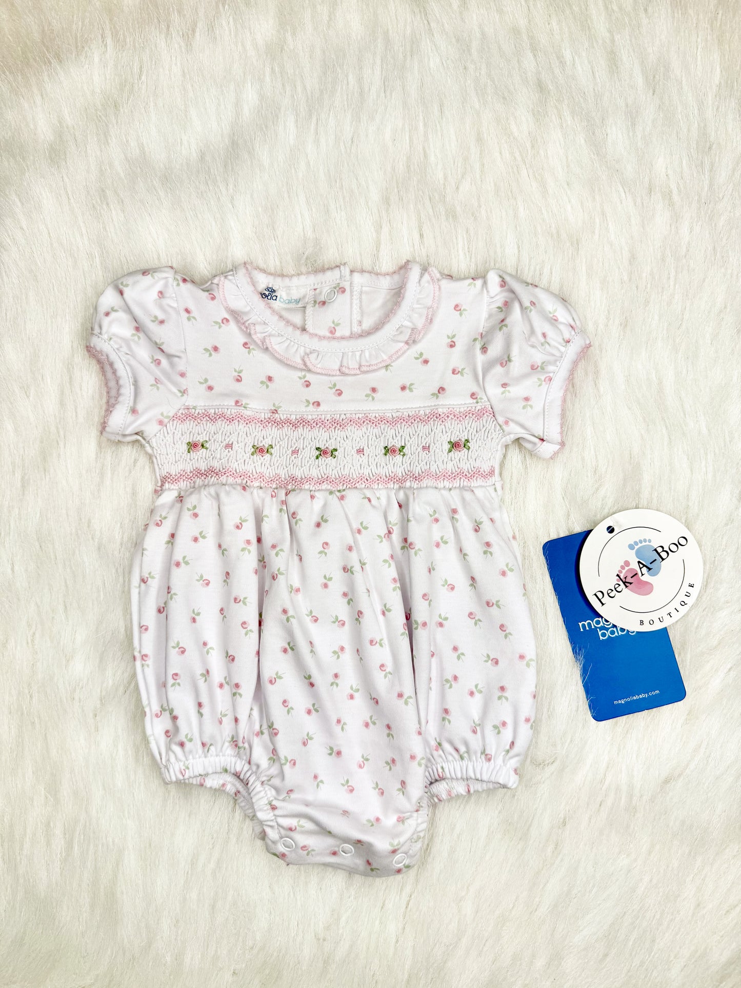 Juliette's Classics Smocked Print Short Sleeve Bubble