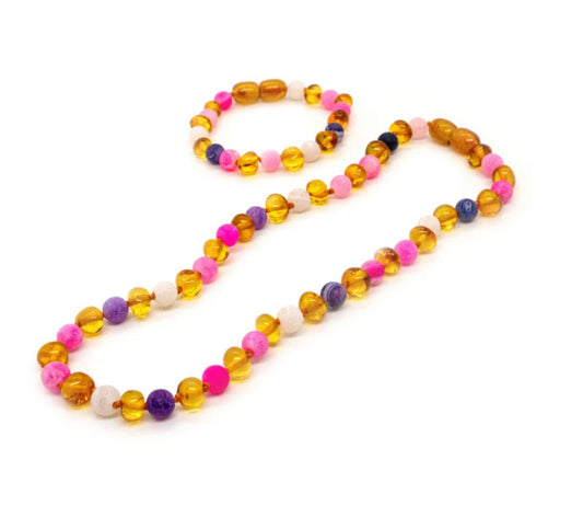 Baltic Amber Teething Necklace and Bracelet Set