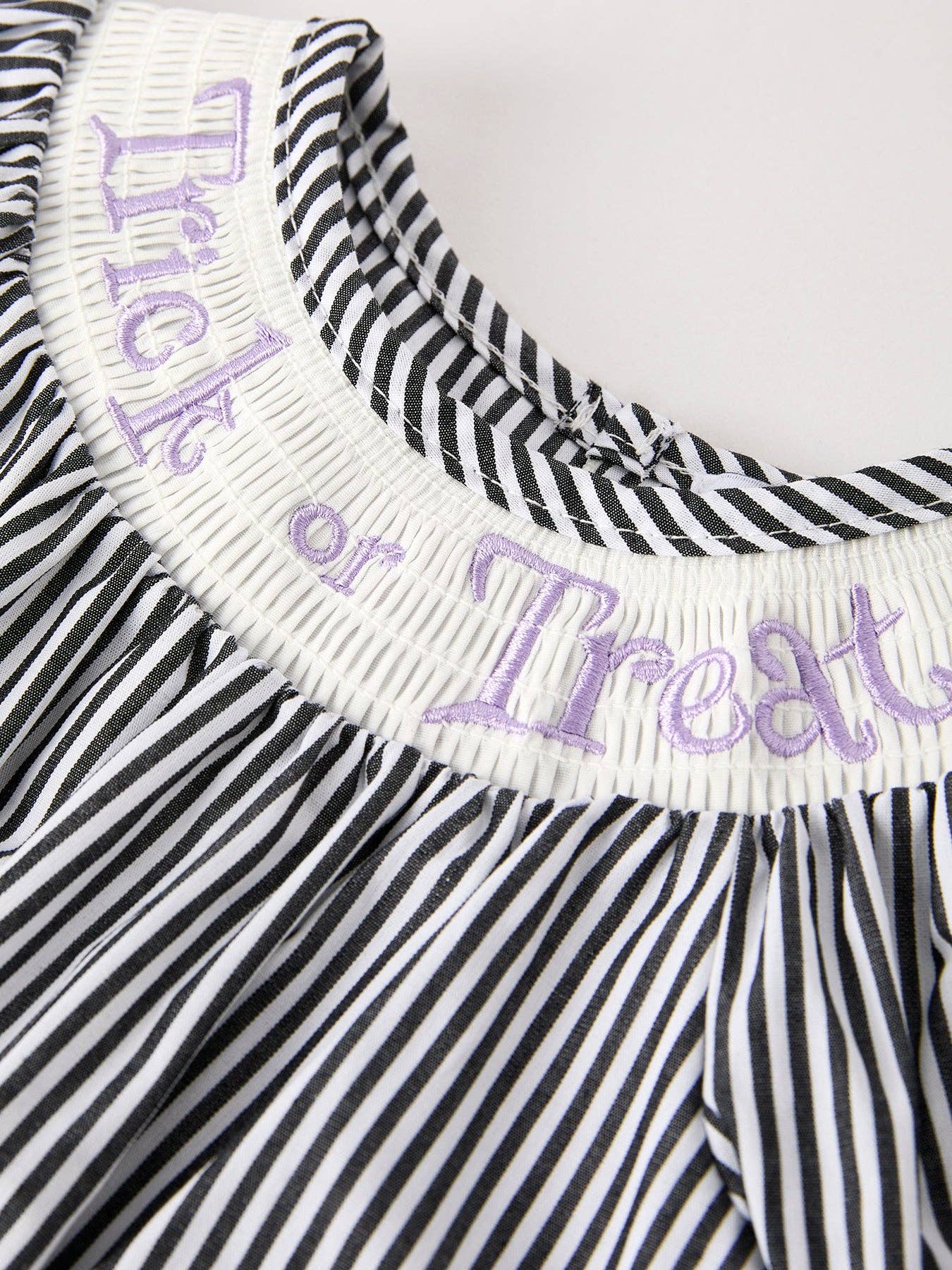 Halloween Striped "Trick Or Treat" Smock Embroidered Baby Girl Romper: 3M