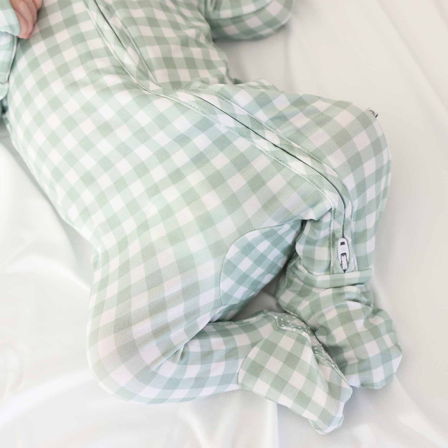 Peter Pan Collar Zipper Footie | Moss Gingham