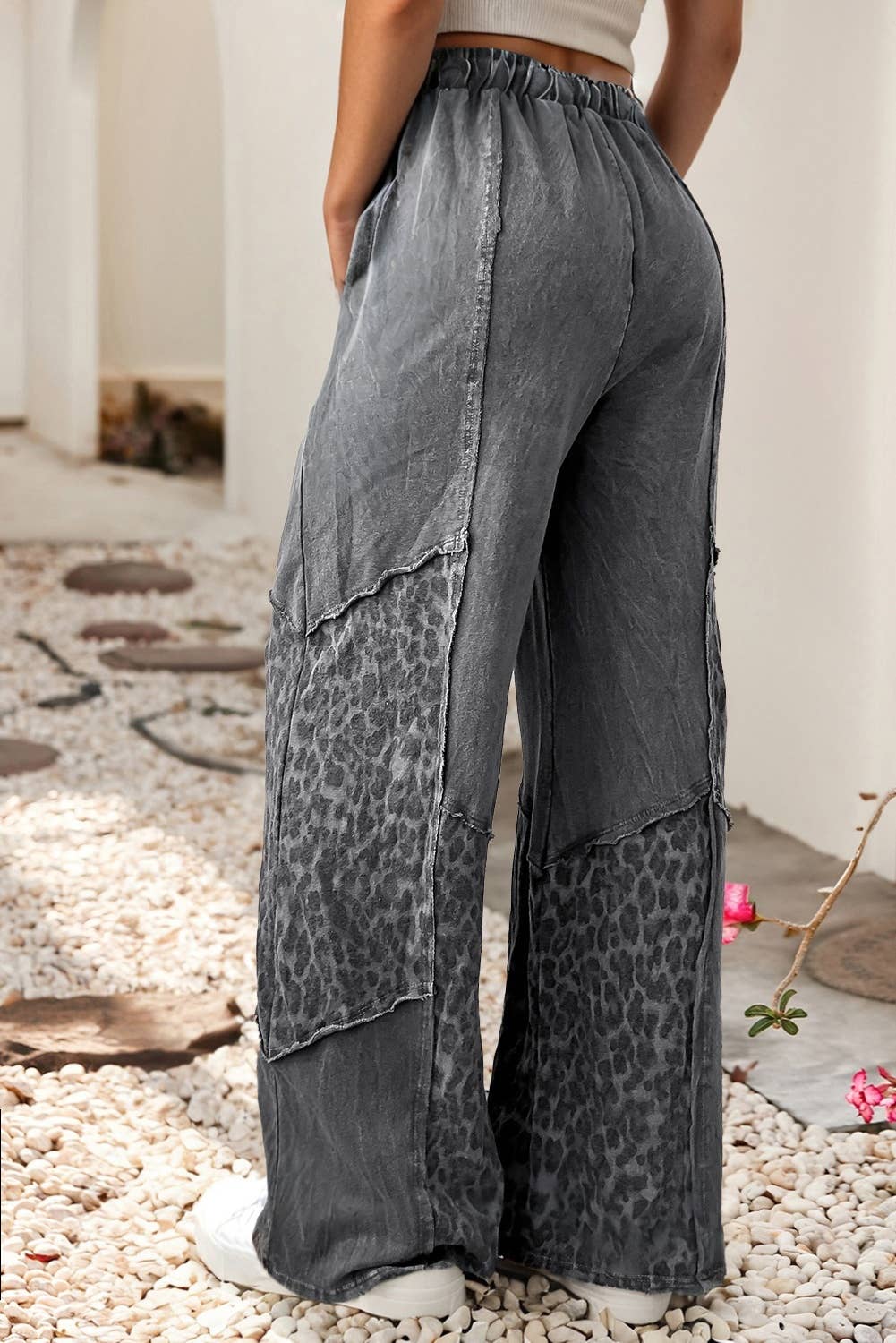 Mineral Wash Leopard Patchwork Loose Pants