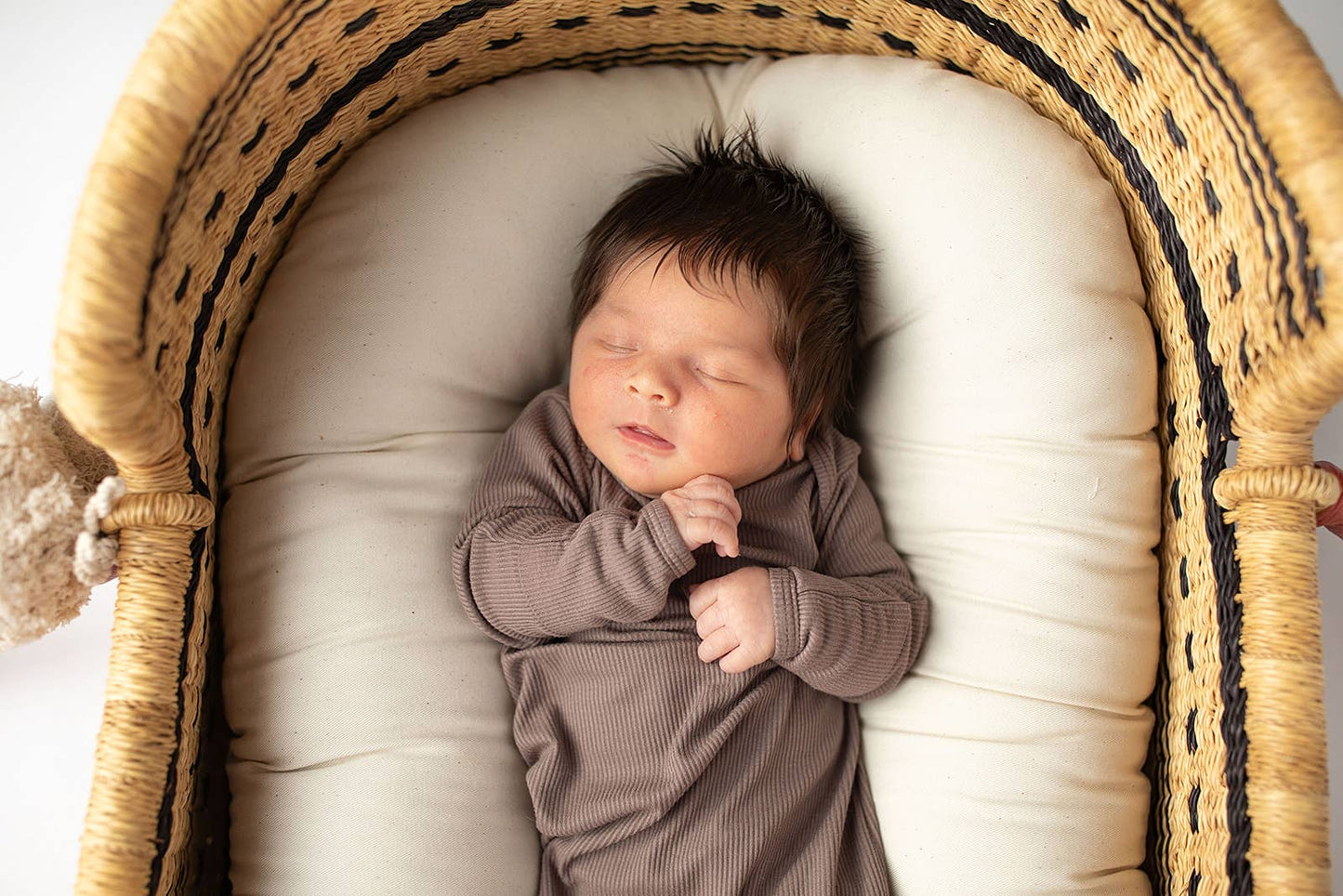 Cocoa Brown Ribbed Knotted Newborn Baby Gown sleepwear: Gown & Hat