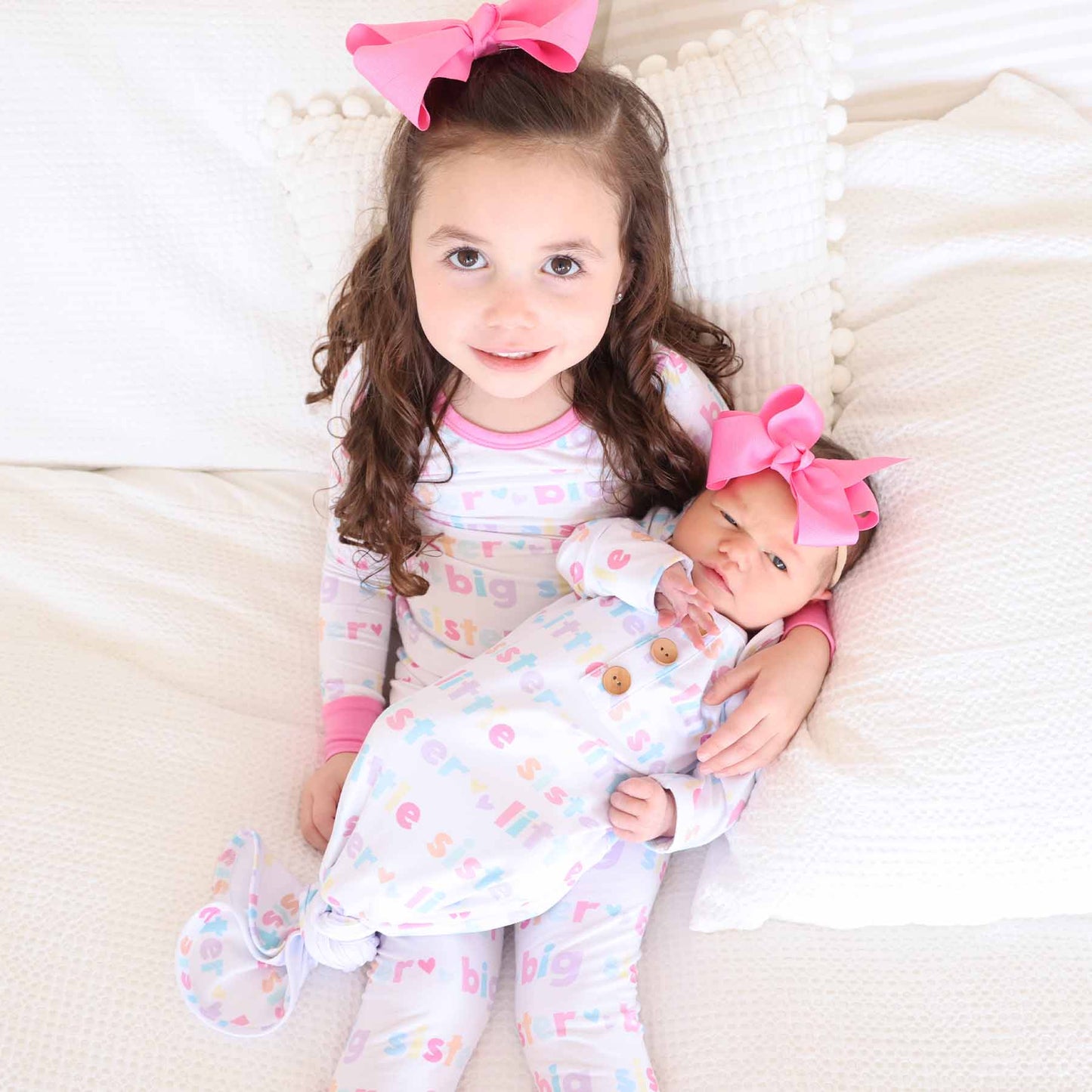 Little Sister Newborn Baby Knot Gown & Hat Set