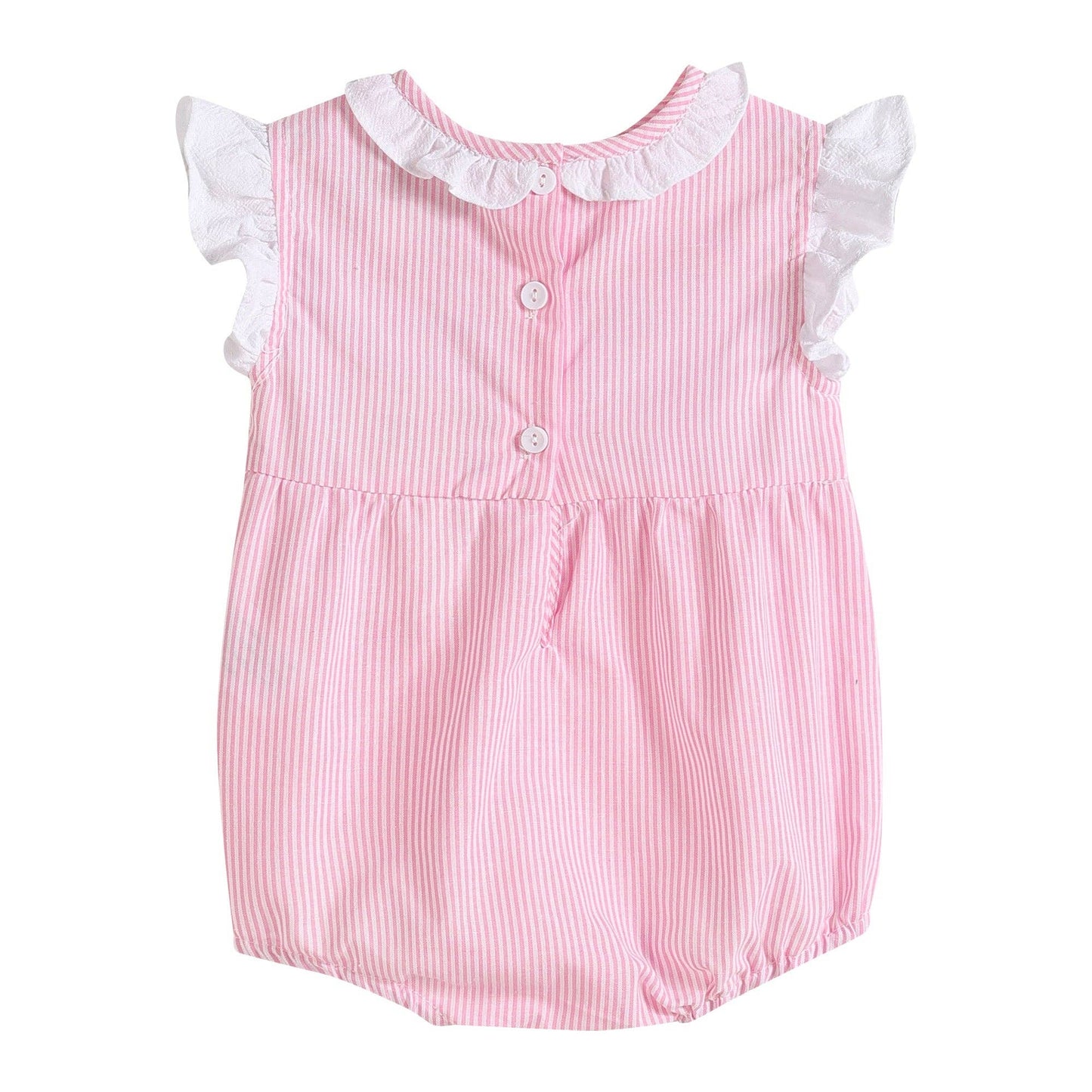 Pink Striped Lil Sister Smocked Romper: 3-6M
