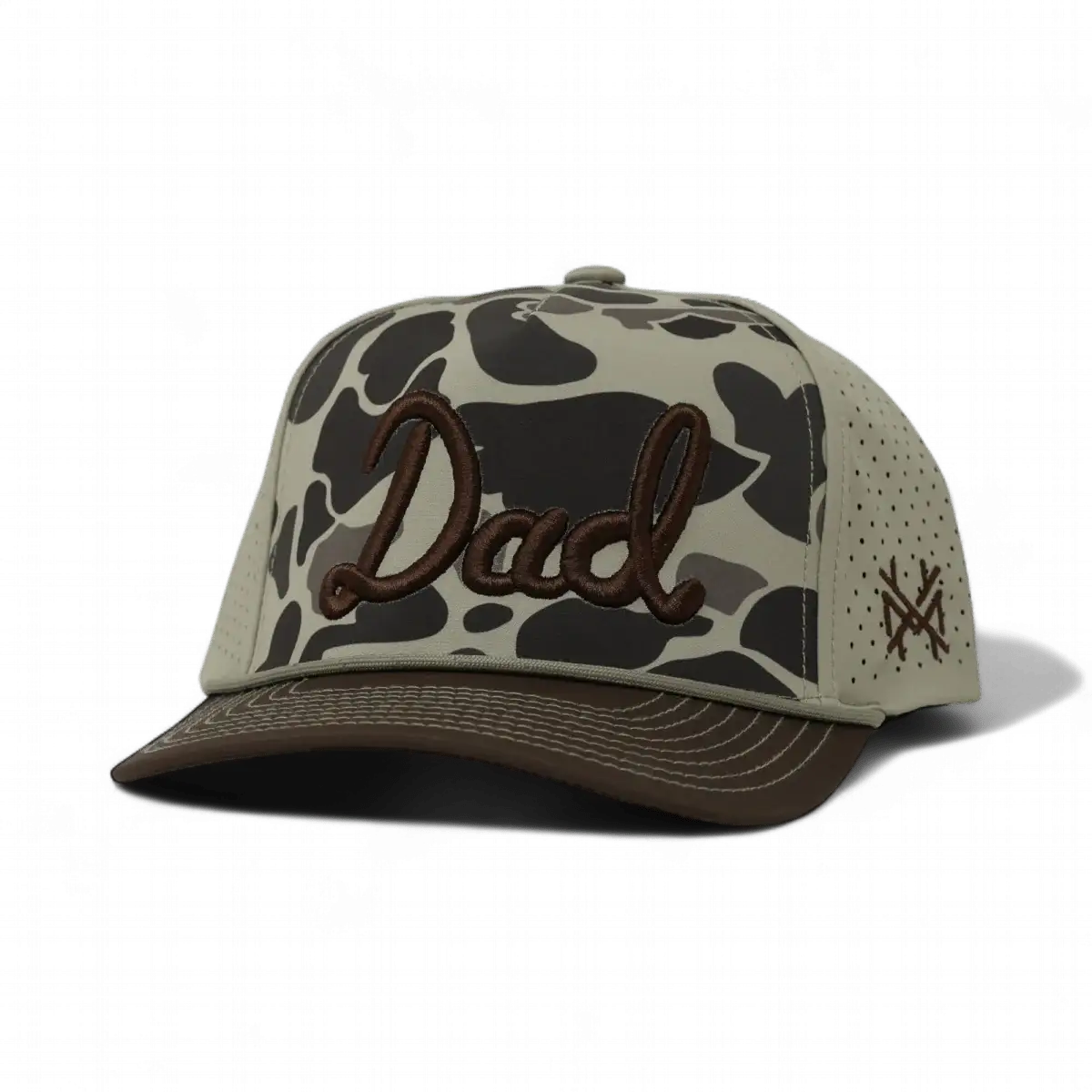 Dad Trucker Hat: Flat Bill Field Camo/Natural