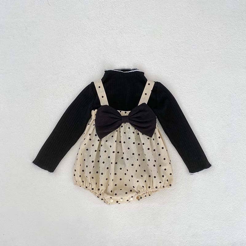 Polka Dot Overall Onesies And Long Sleeve Base Layer Top Set