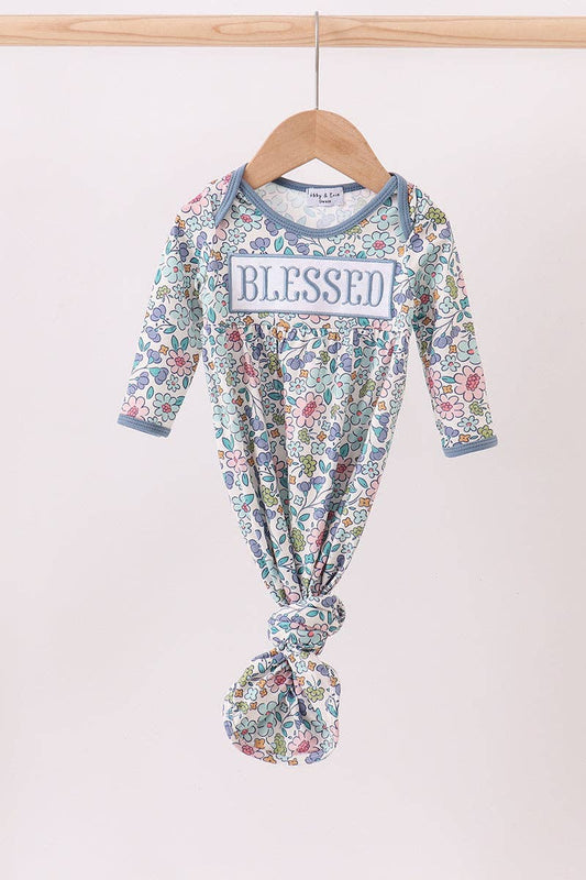 Blue floral blessed embroidery gown: One Size
