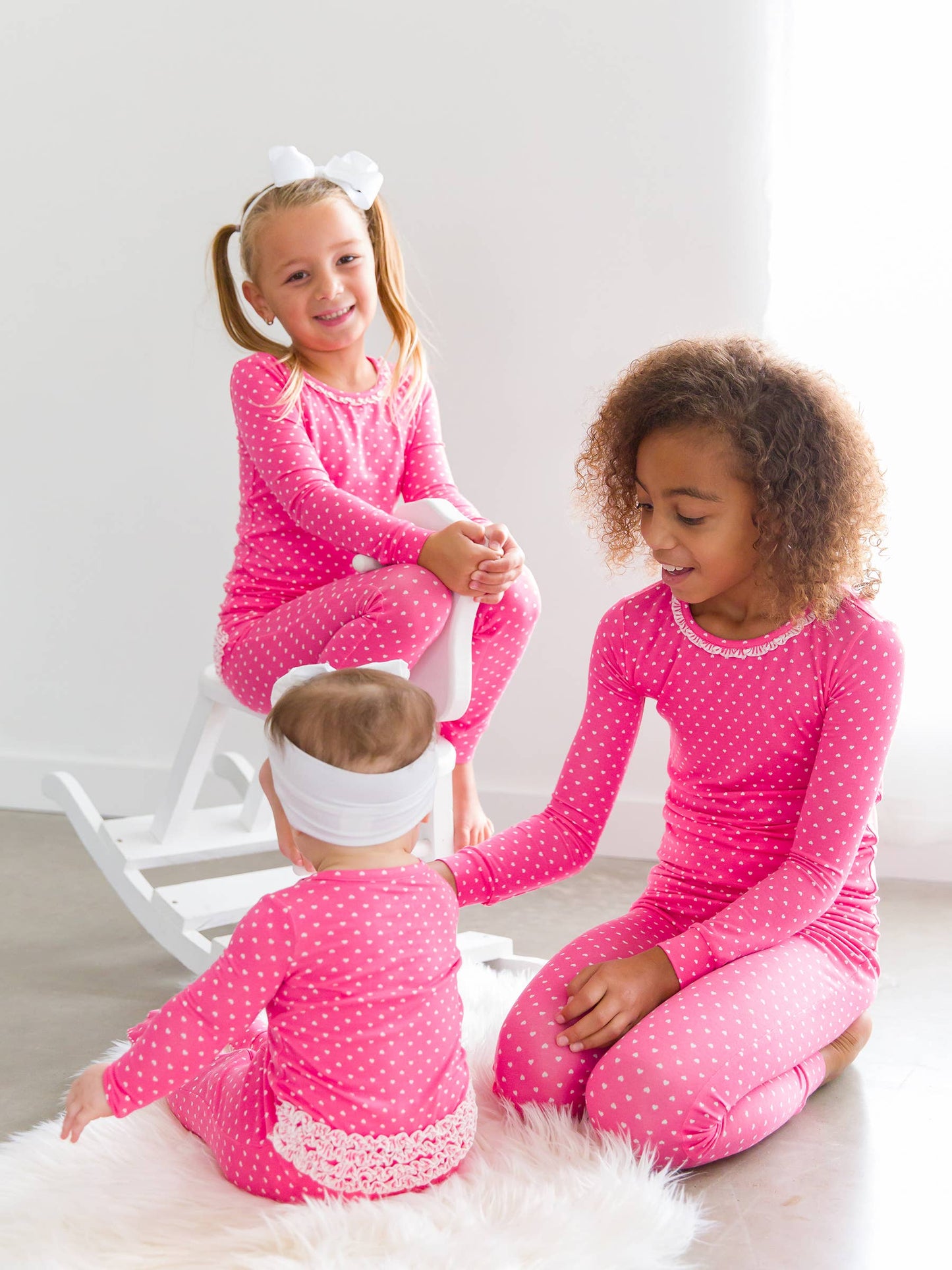 Baby Girls Hot Pink Heart Polka Dot Bamboo Viscose Footed Ruffle One Piece Pajama
