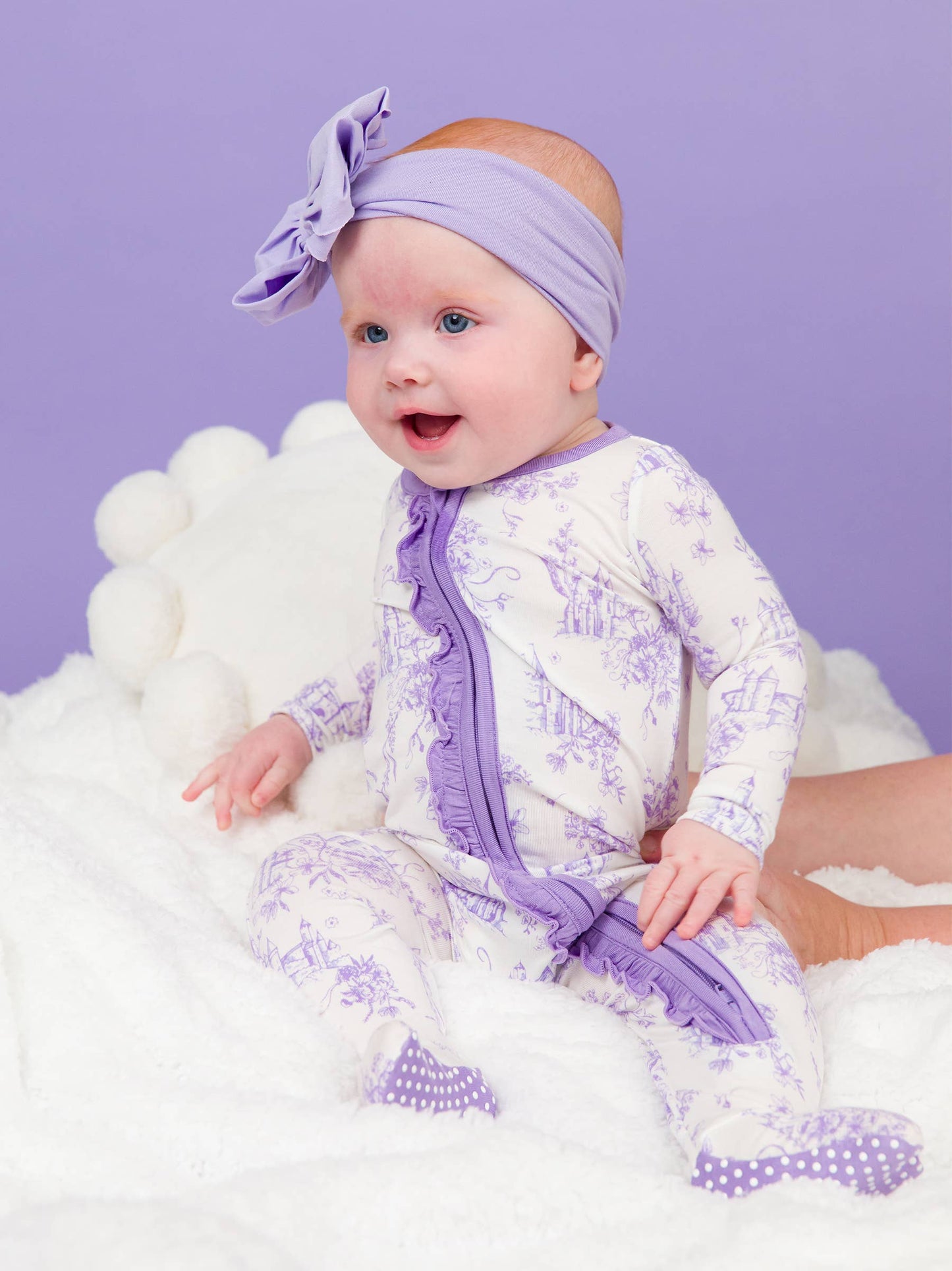 Purple Princess Castle Bamboo Viscose Footed Ruffle One Piece Pajama