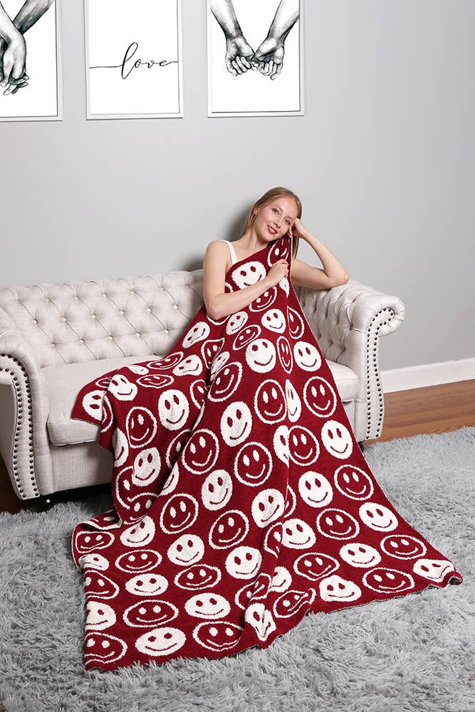 Luxury Soft Happy Face Throw Blanket: Pink