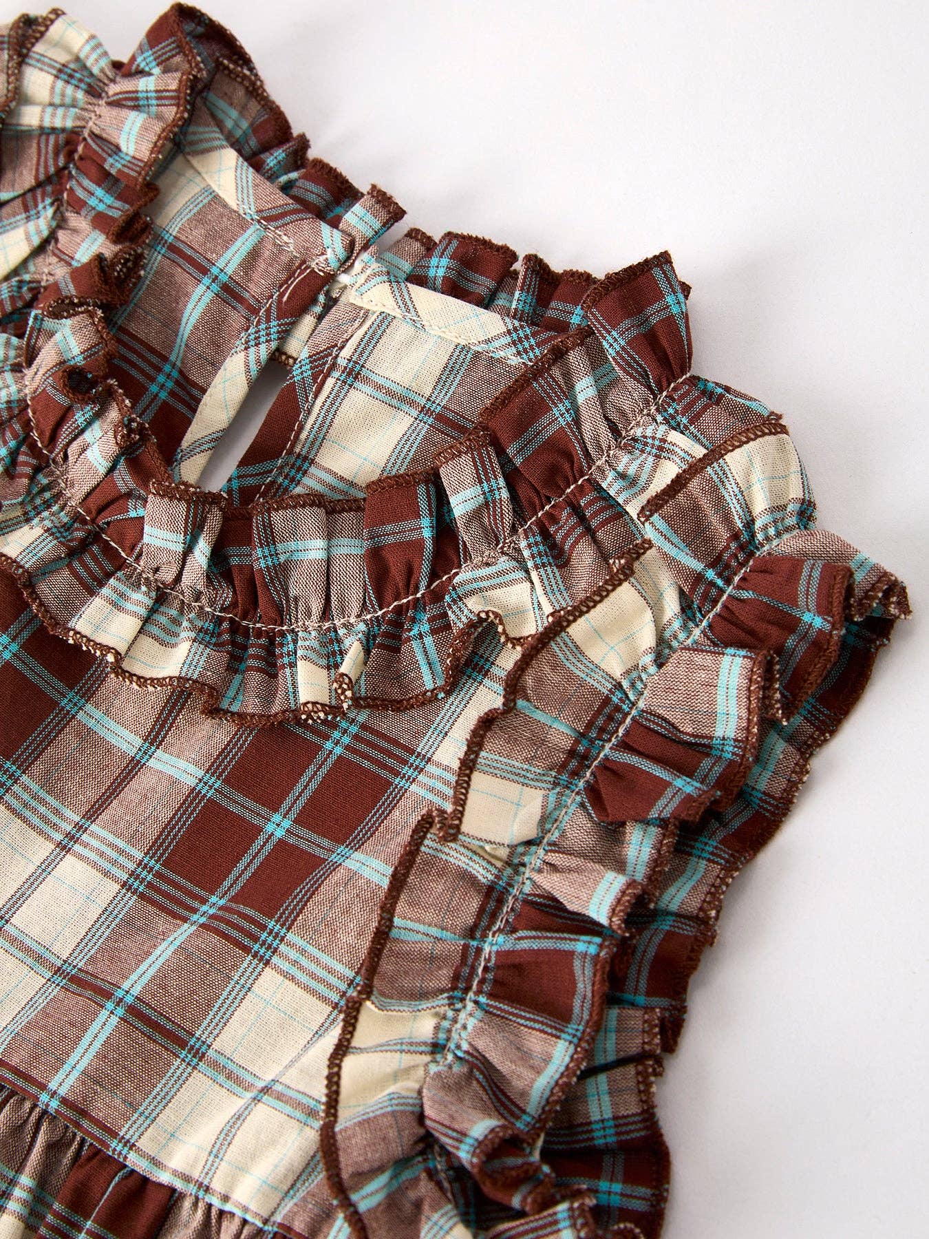 Coffee Green Plaid Girls Two-Piece Set