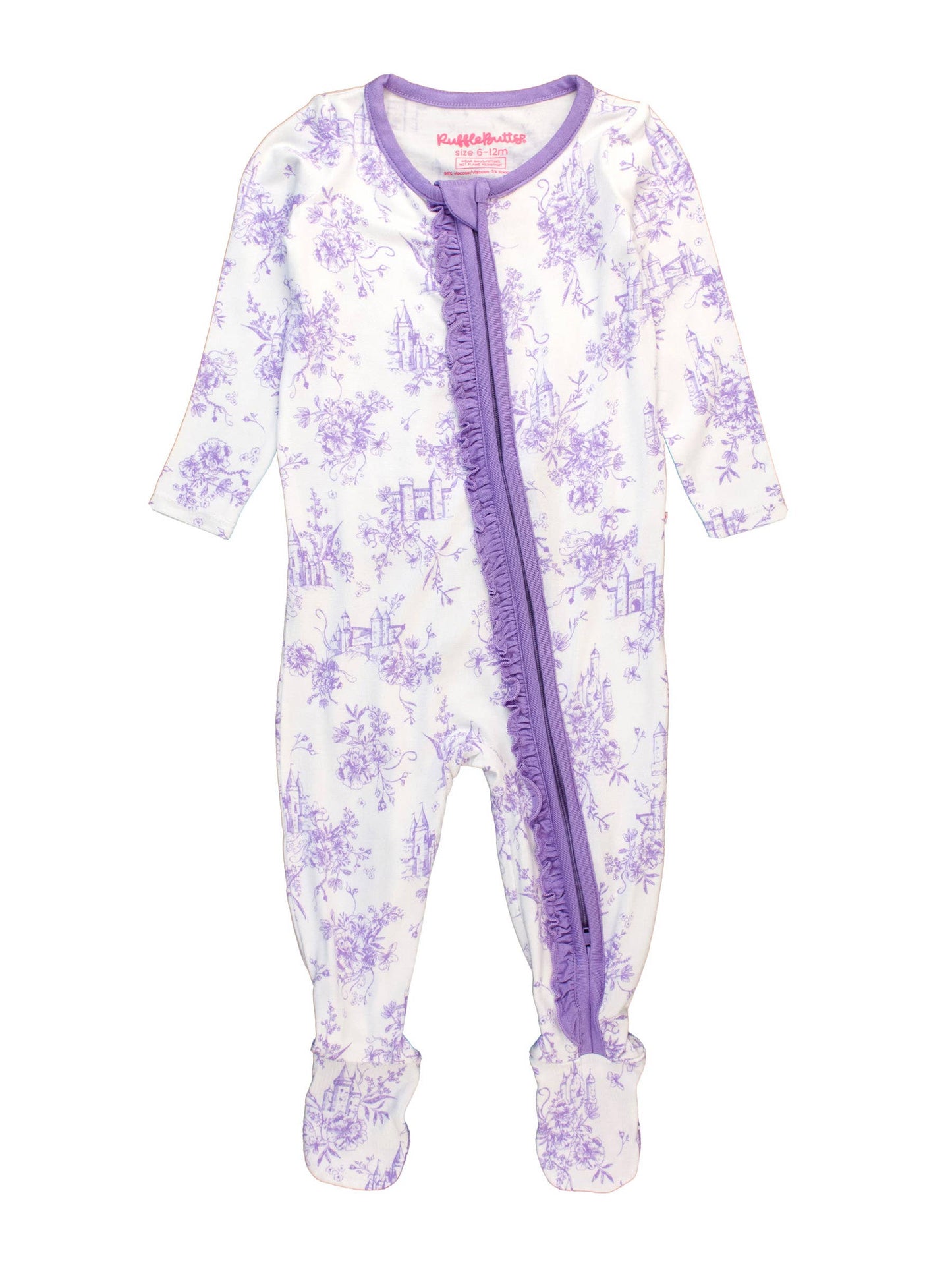 Purple Princess Castle Bamboo Viscose Footed Ruffle One Piece Pajama