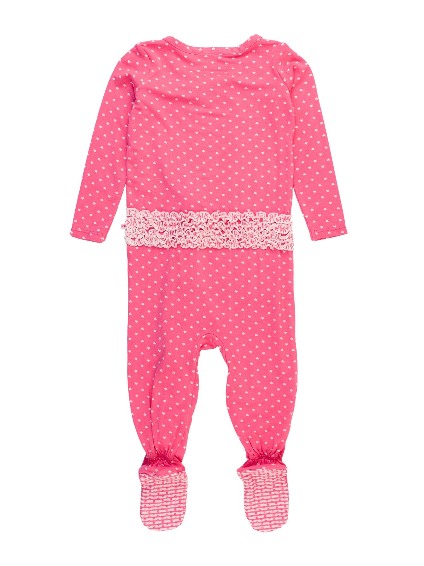 Baby Girls Hot Pink Heart Polka Dot Bamboo Viscose Footed Ruffle One Piece Pajama