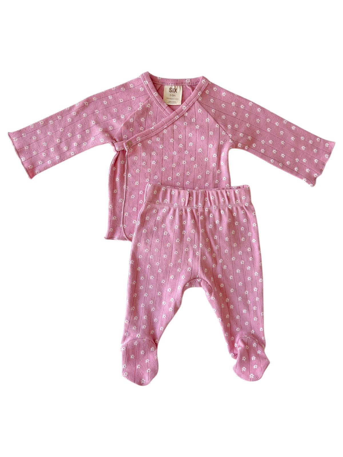 Pink Flower / Organic Pointelle Newborn Set: Newborn