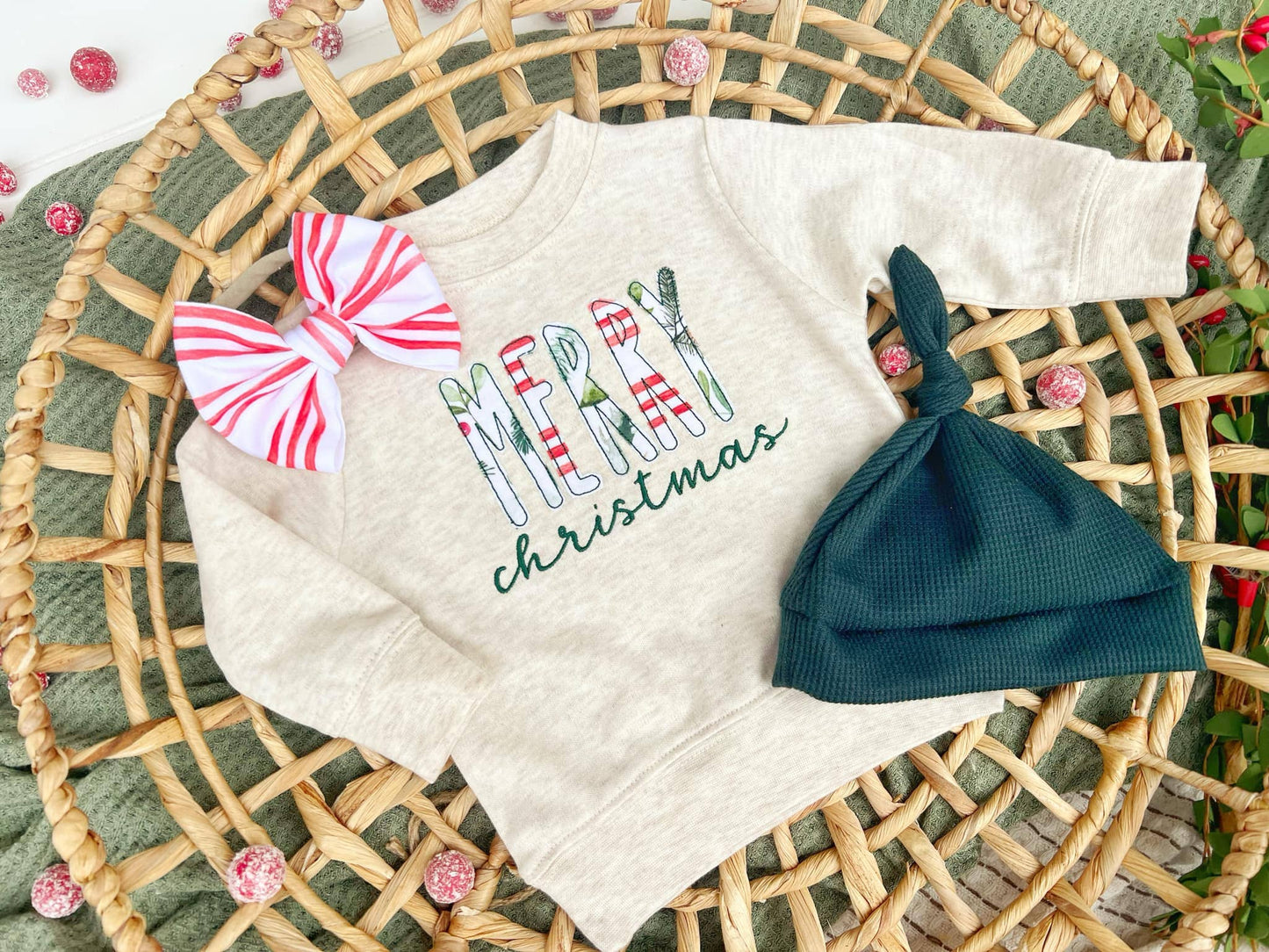 Merry Christmas | Oatmeal Red Green Sweatshirt and Bow