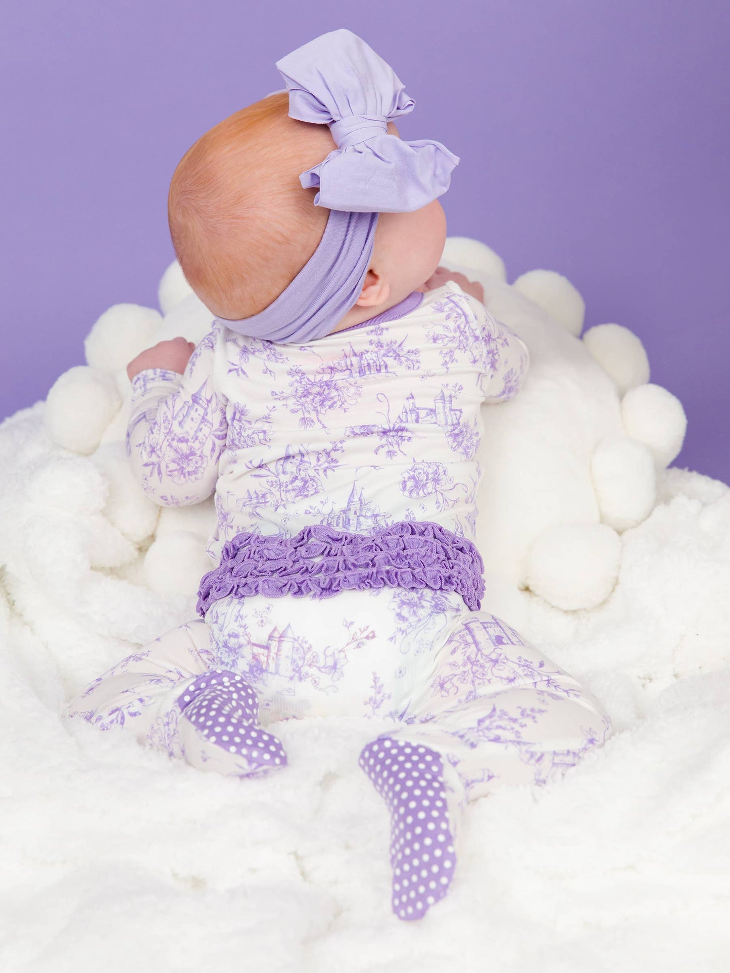 Purple Princess Castle Bamboo Viscose Footed Ruffle One Piece Pajama