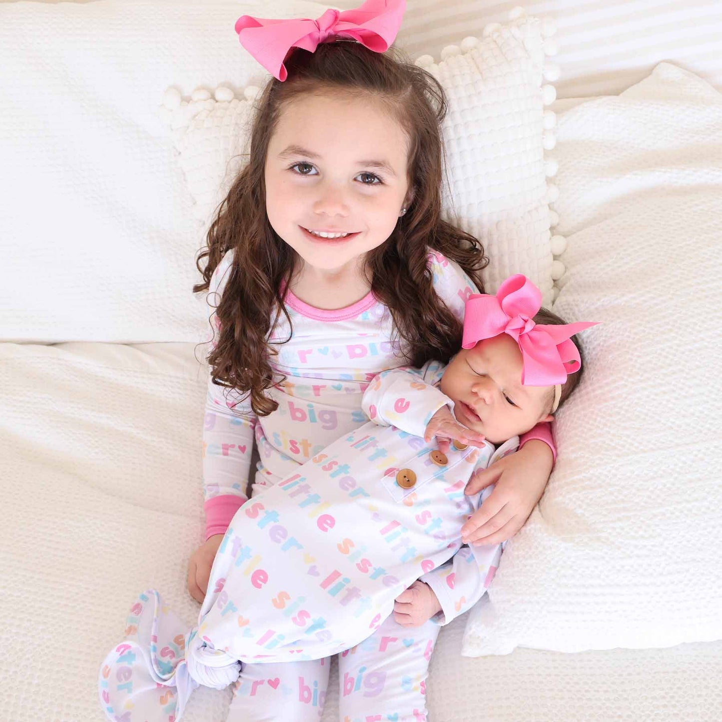 Little Sister Newborn Baby Knot Gown & Hat Set