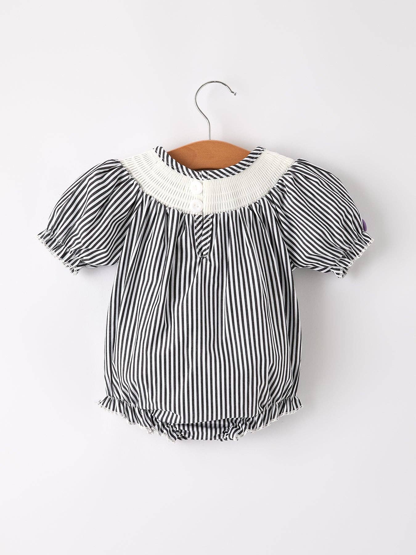 Halloween Striped "Trick Or Treat" Smock Embroidered Baby Girl Romper: 3M