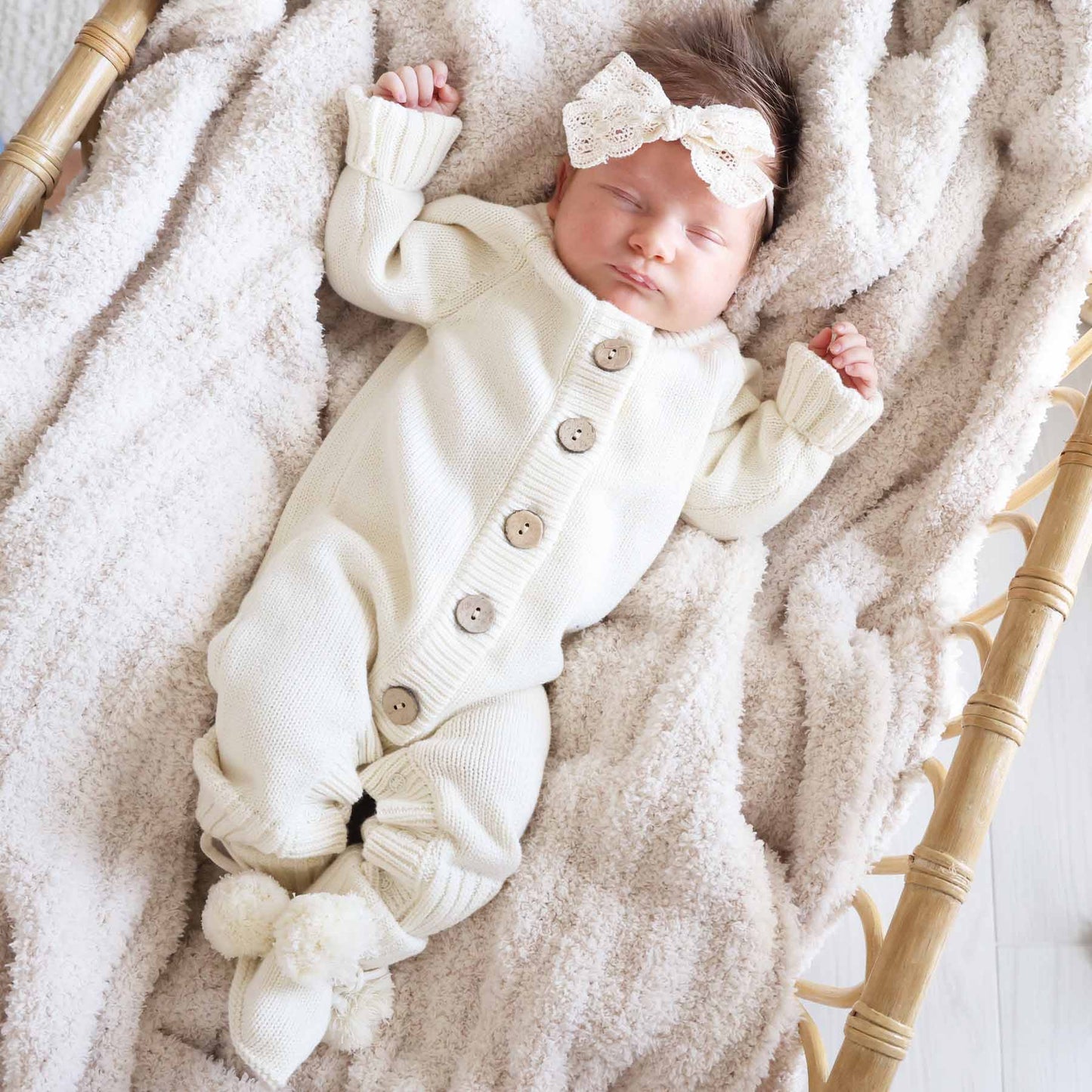 Knit Sweater Button Romper | Ivory: NB
