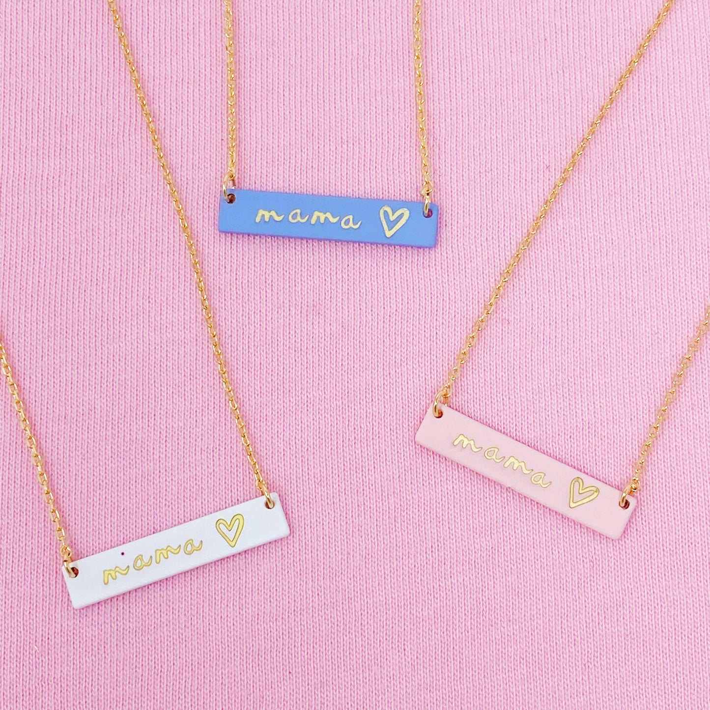 Mama Bar Heart Necklace: Pink