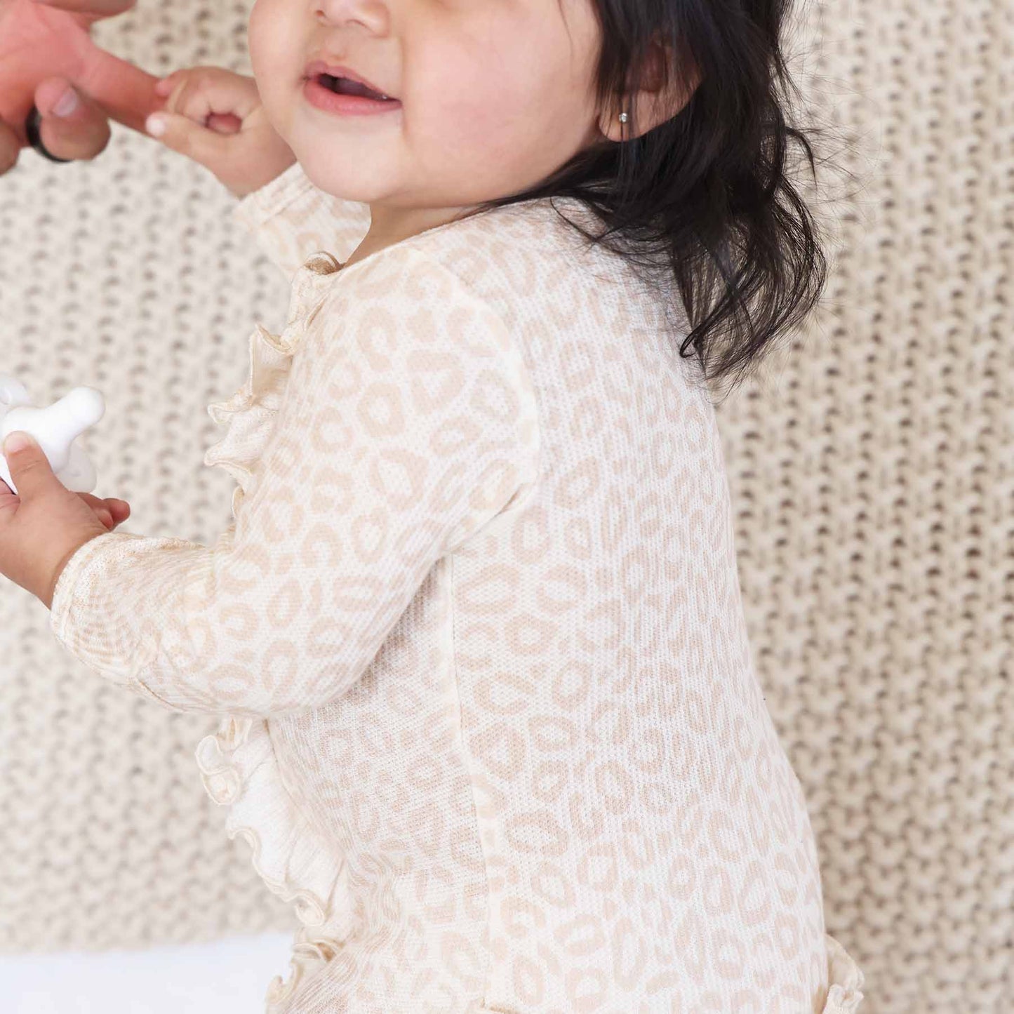 Lovely Leopard Bamboo Waffle Zipper Ruffle Footie