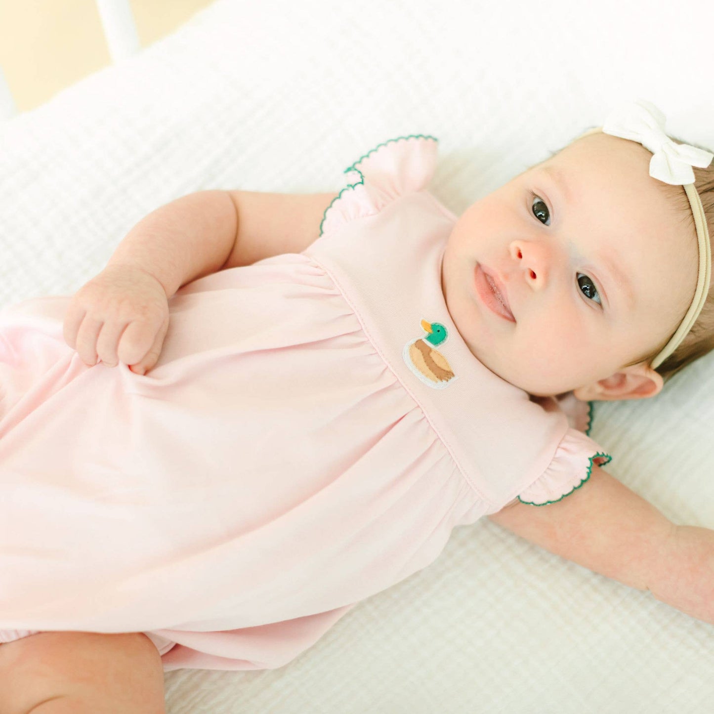 Mini Mallard Embroidered Bubble - Pink: 3 Months