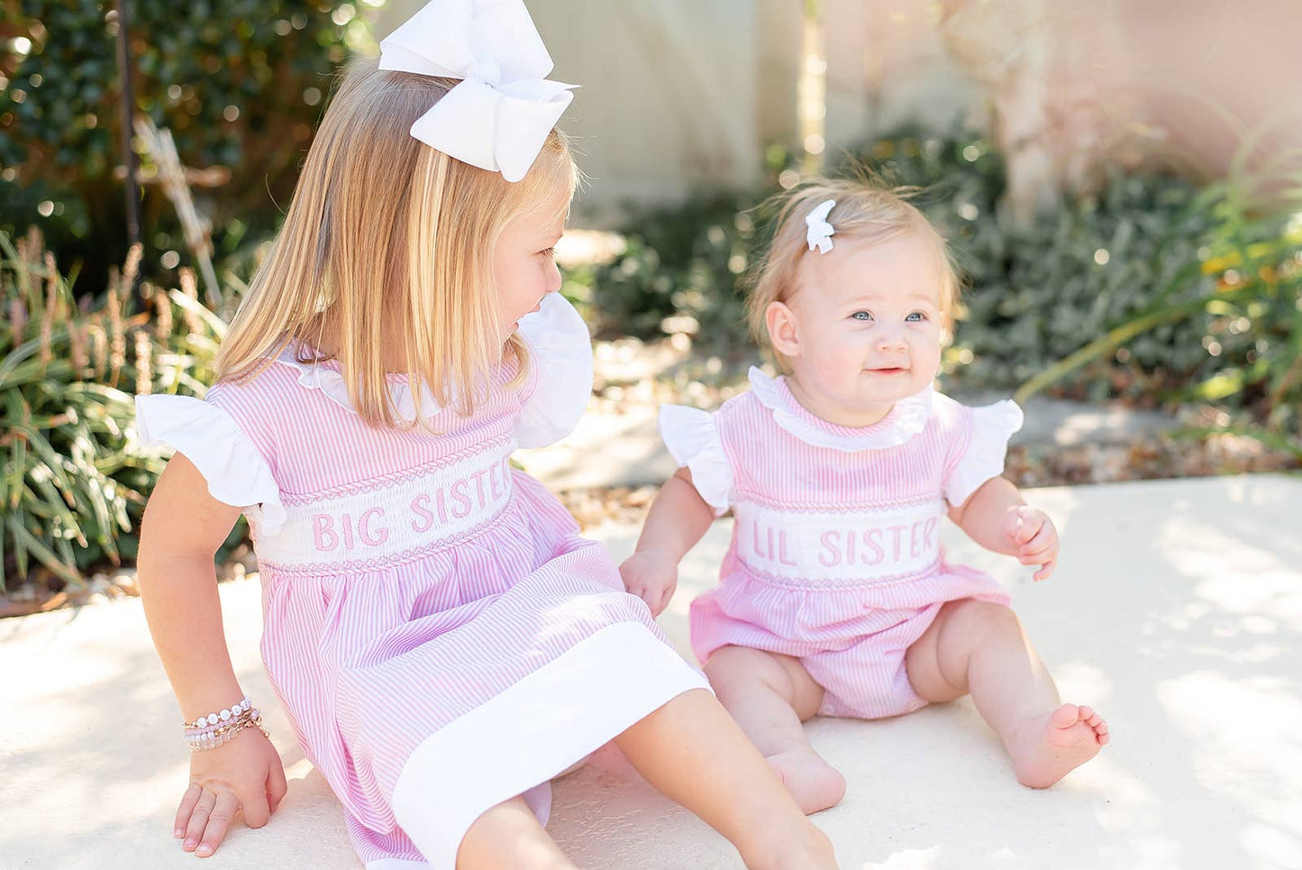 Pink Striped Lil Sister Smocked Romper: 3-6M