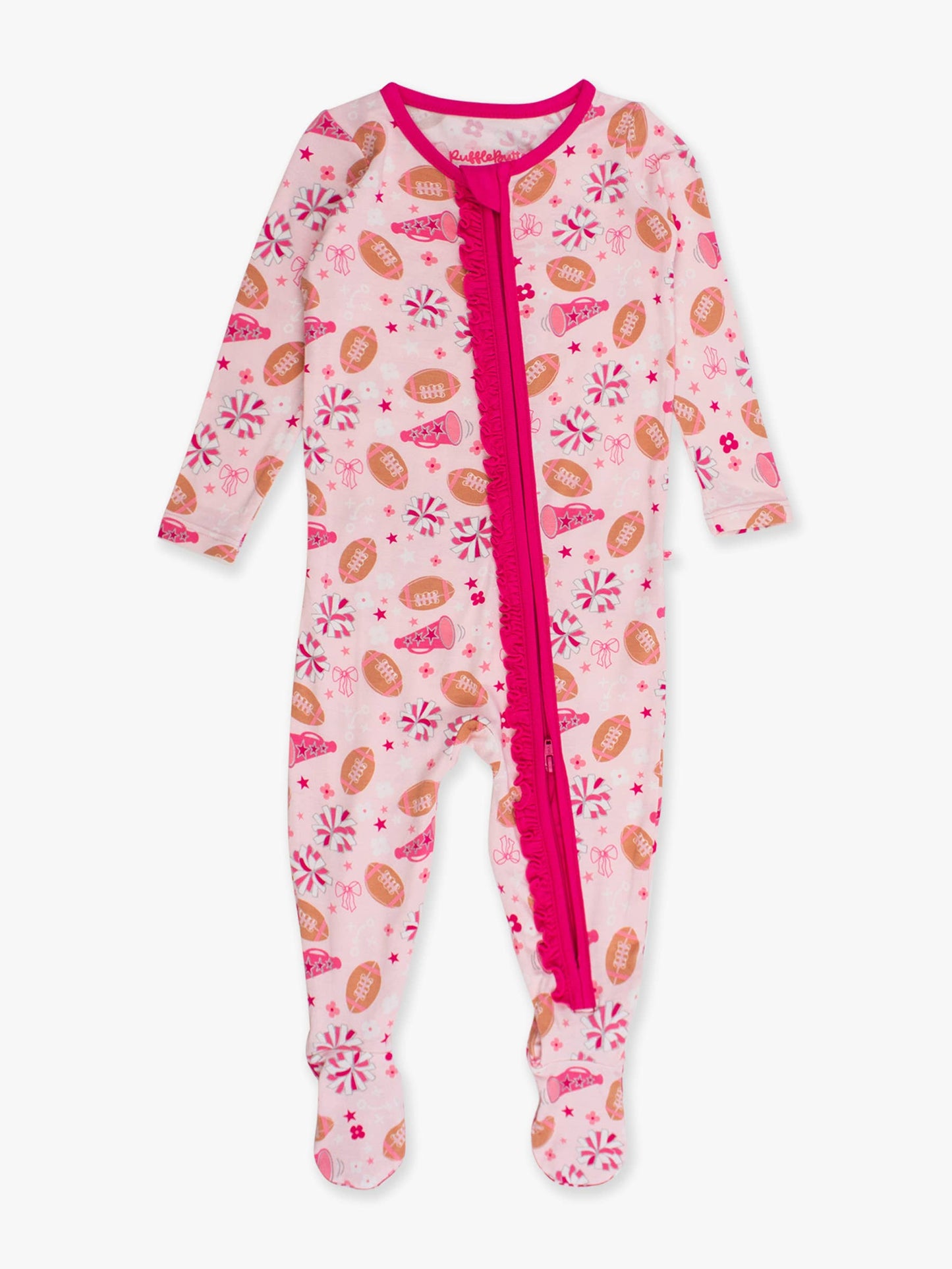 Baby Girls Spirit Squad Football Bamboo Viscose Footed Ruffle One Piece Pajama