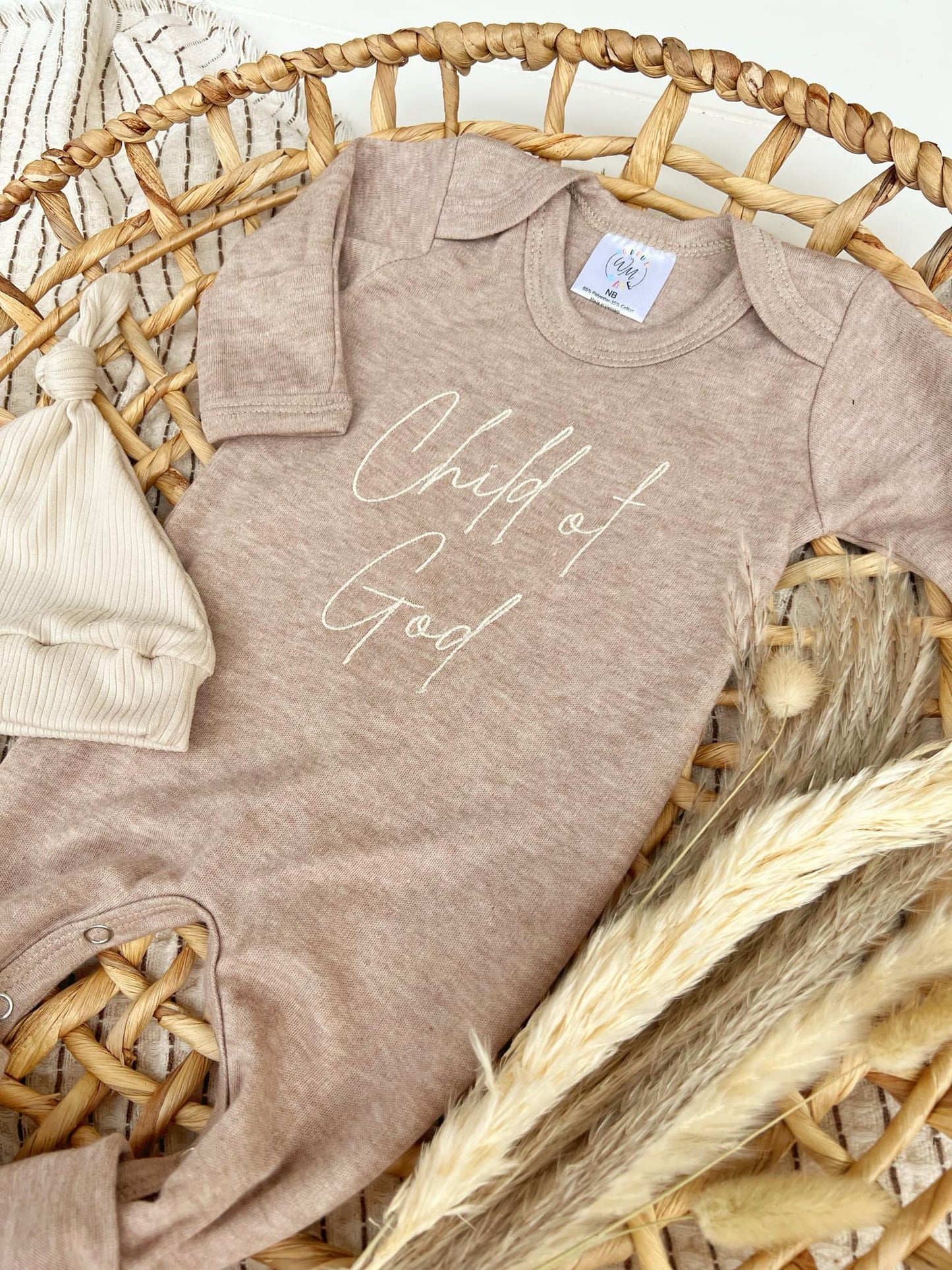 Child of God Mocha Brown Outfit: Newborn / Romper and Knotted Hat