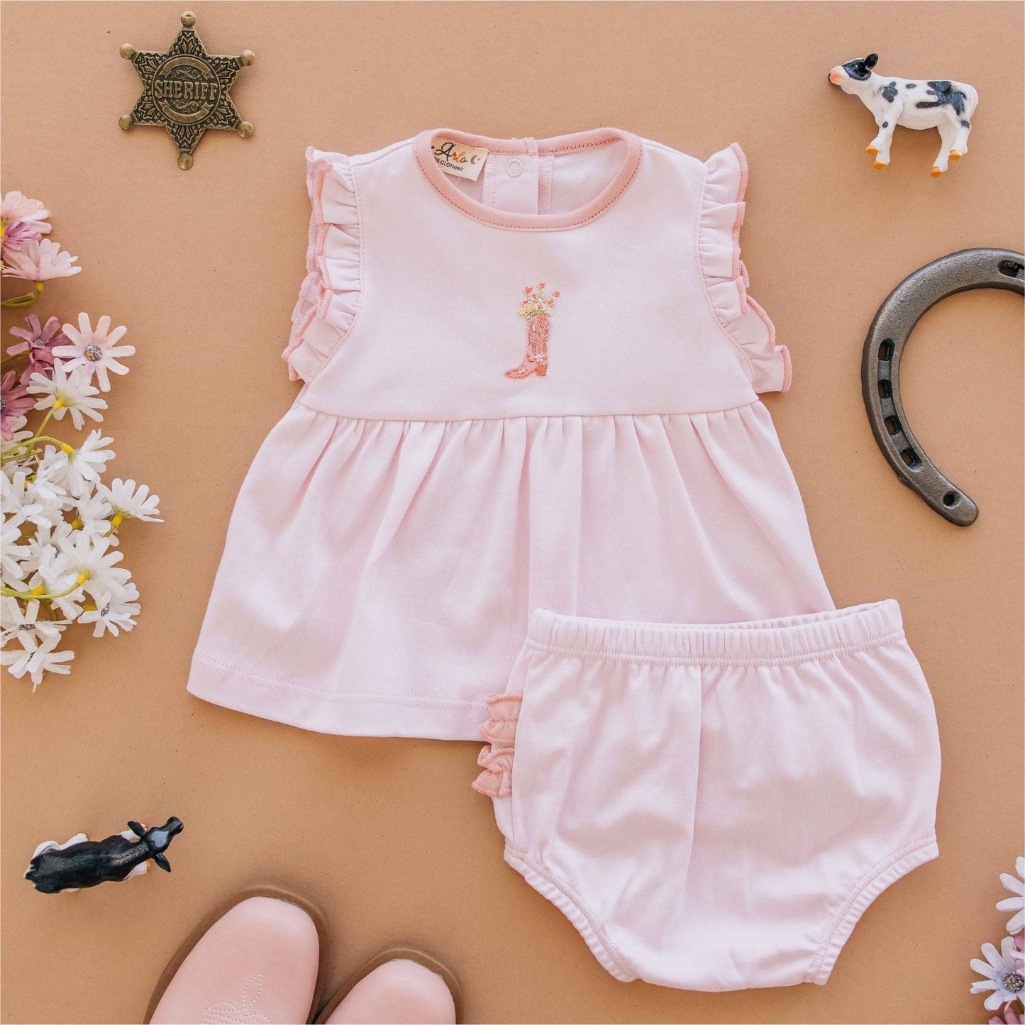 Boots and Blooms Ruffle Diaper Cover Set - Pink