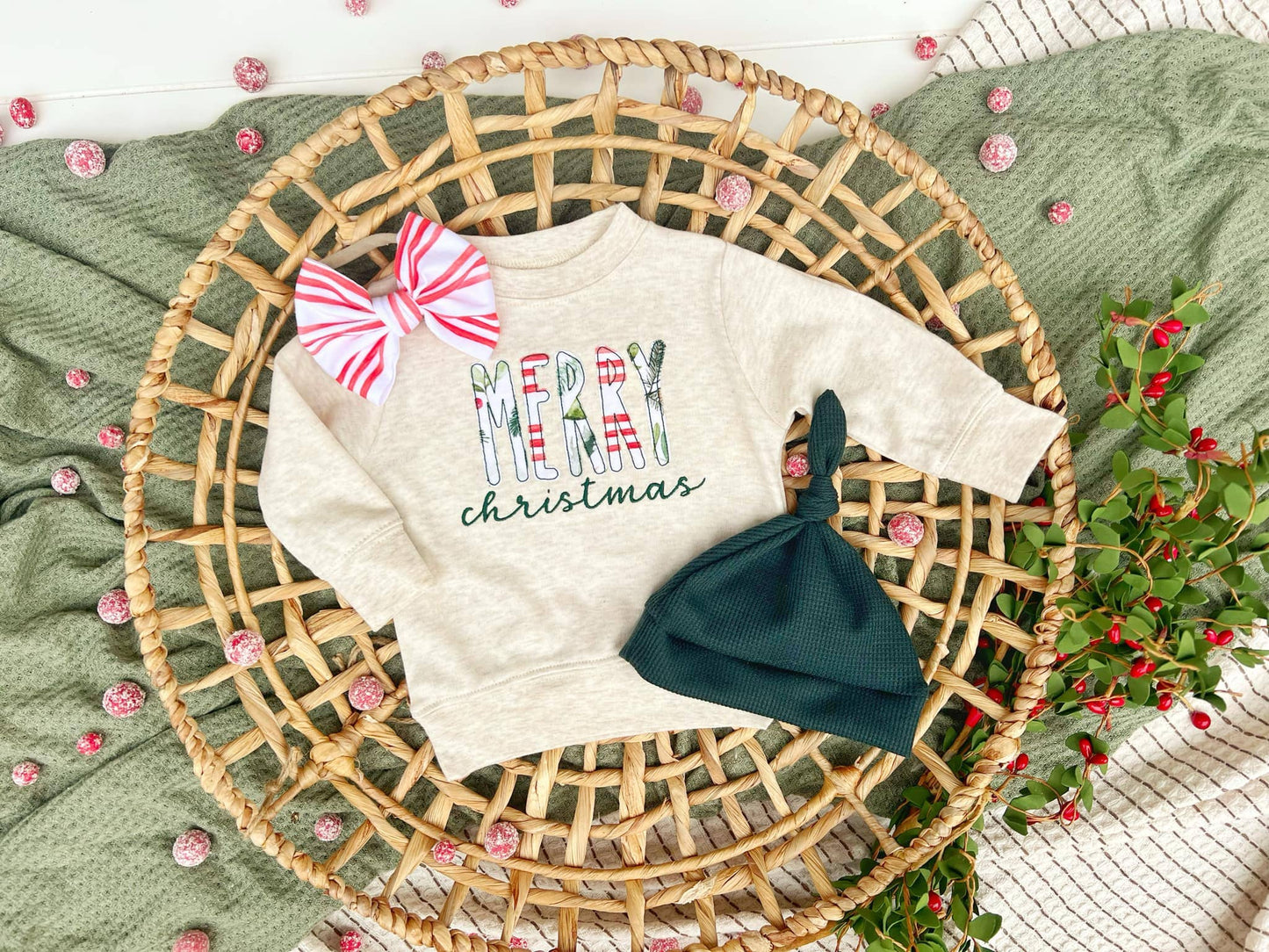 Merry Christmas | Oatmeal Red Green Sweatshirt and Bow
