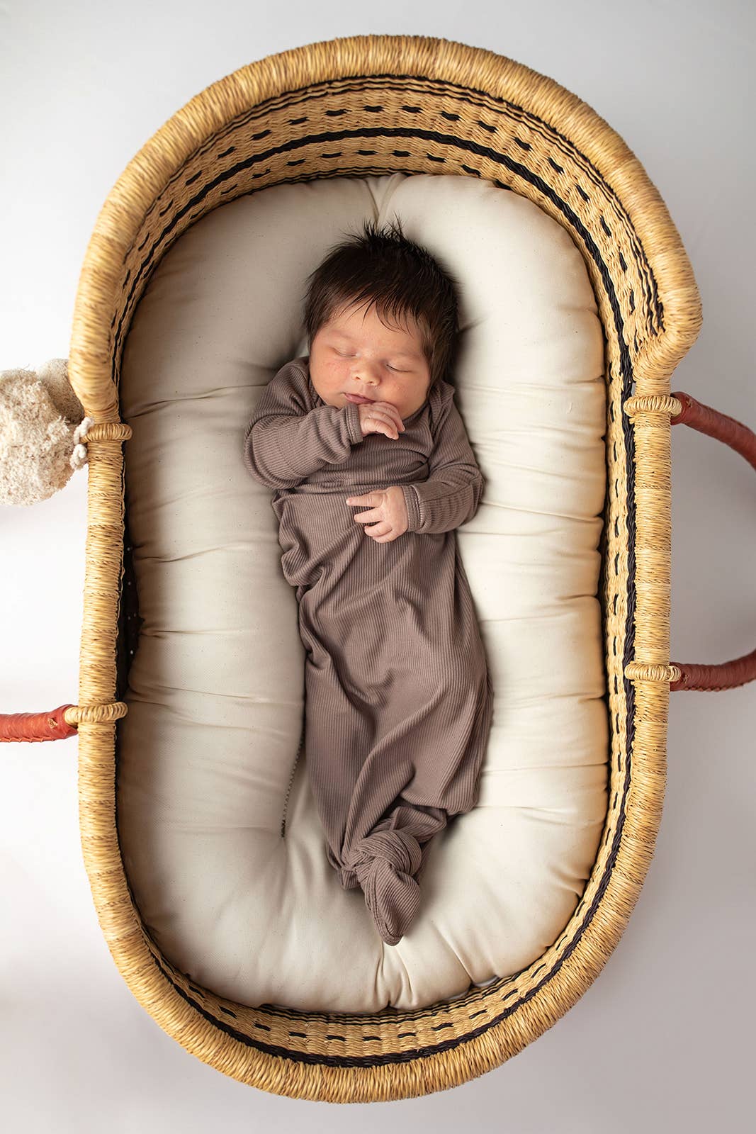 Cocoa Brown Ribbed Knotted Newborn Baby Gown sleepwear: Gown & Hat