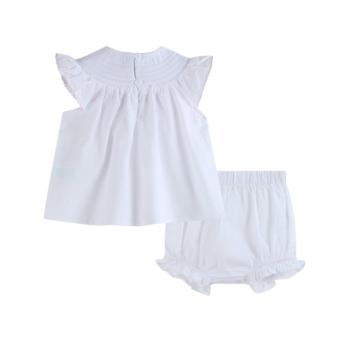 White Baby Sister Smocked Dress and Bloomer Set