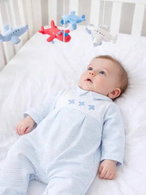 Baby Boy's "Airplanes" Striped Pima Cotton Footie: NB