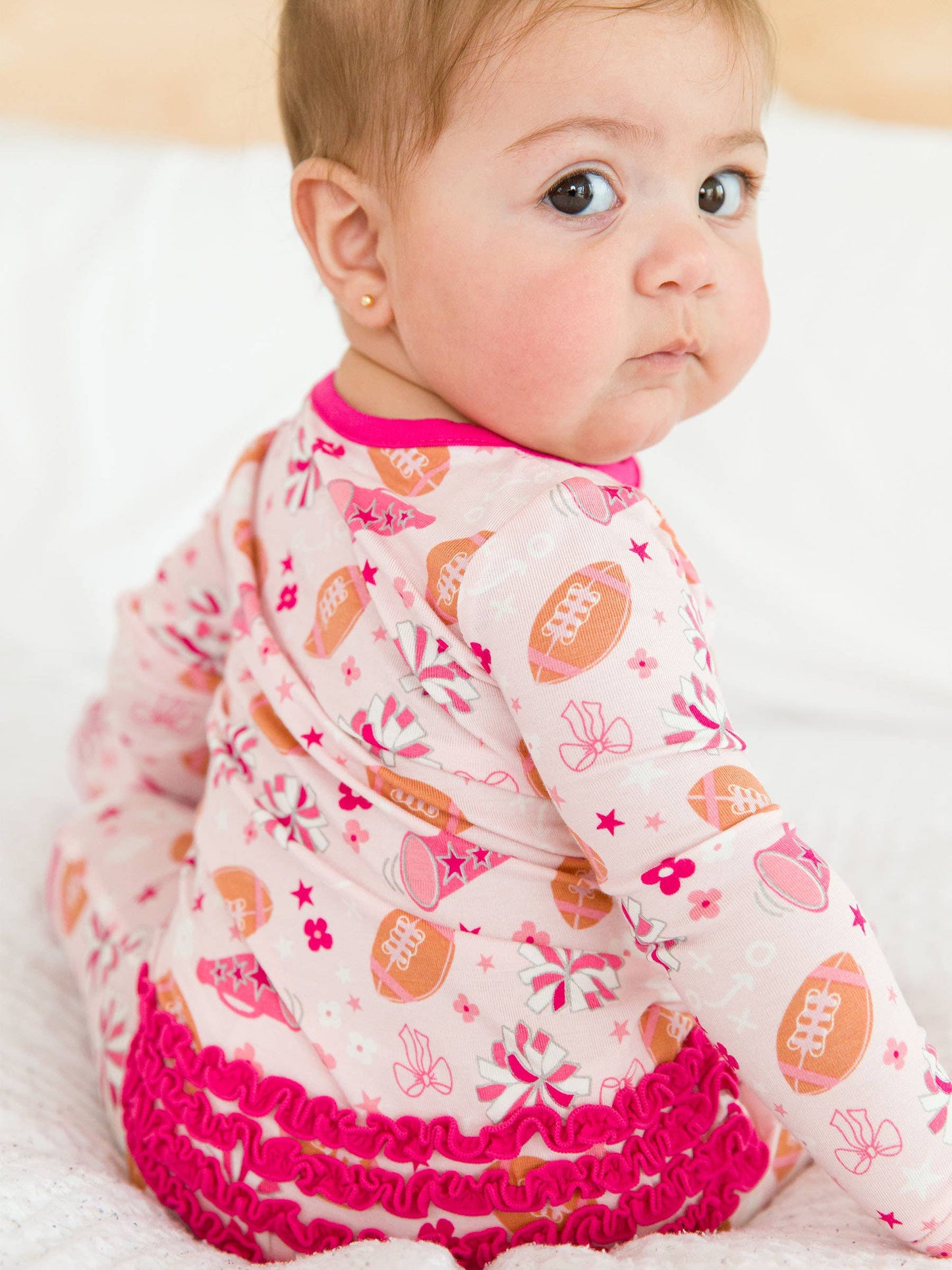 Baby Girls Spirit Squad Football Bamboo Viscose Footed Ruffle One Piece Pajama