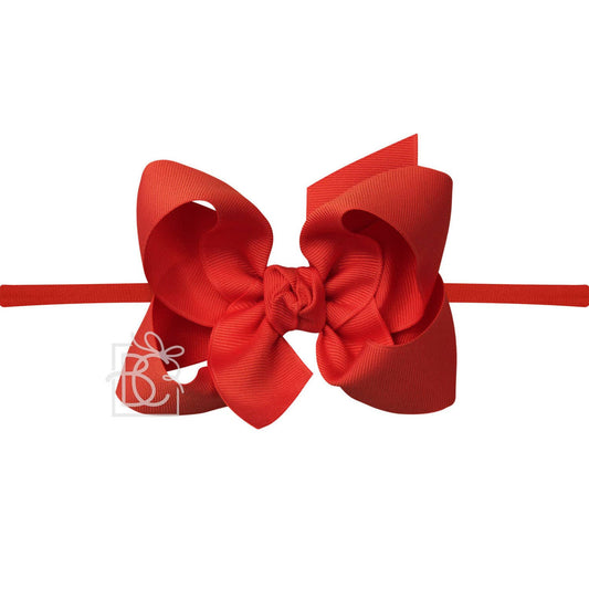 1/4" NYLON PANTYHOSE HEADBAND W/SIGNATURE GROSGRAIN BOW: RED / 4.5" Large