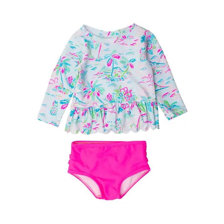 Tropical Resort Long Sleeve Rash Guard 2-Piece