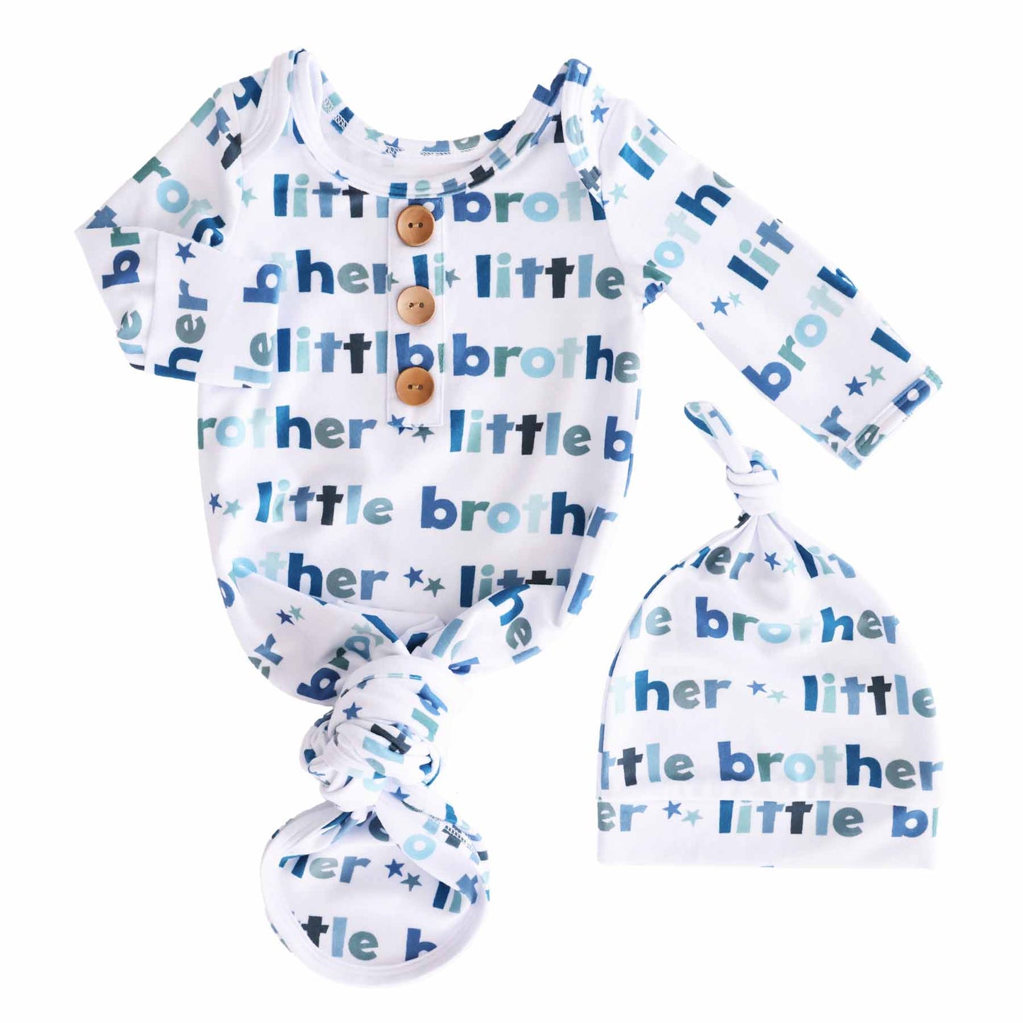 Little Brother Newborn Baby Knot Gown & Hat Set