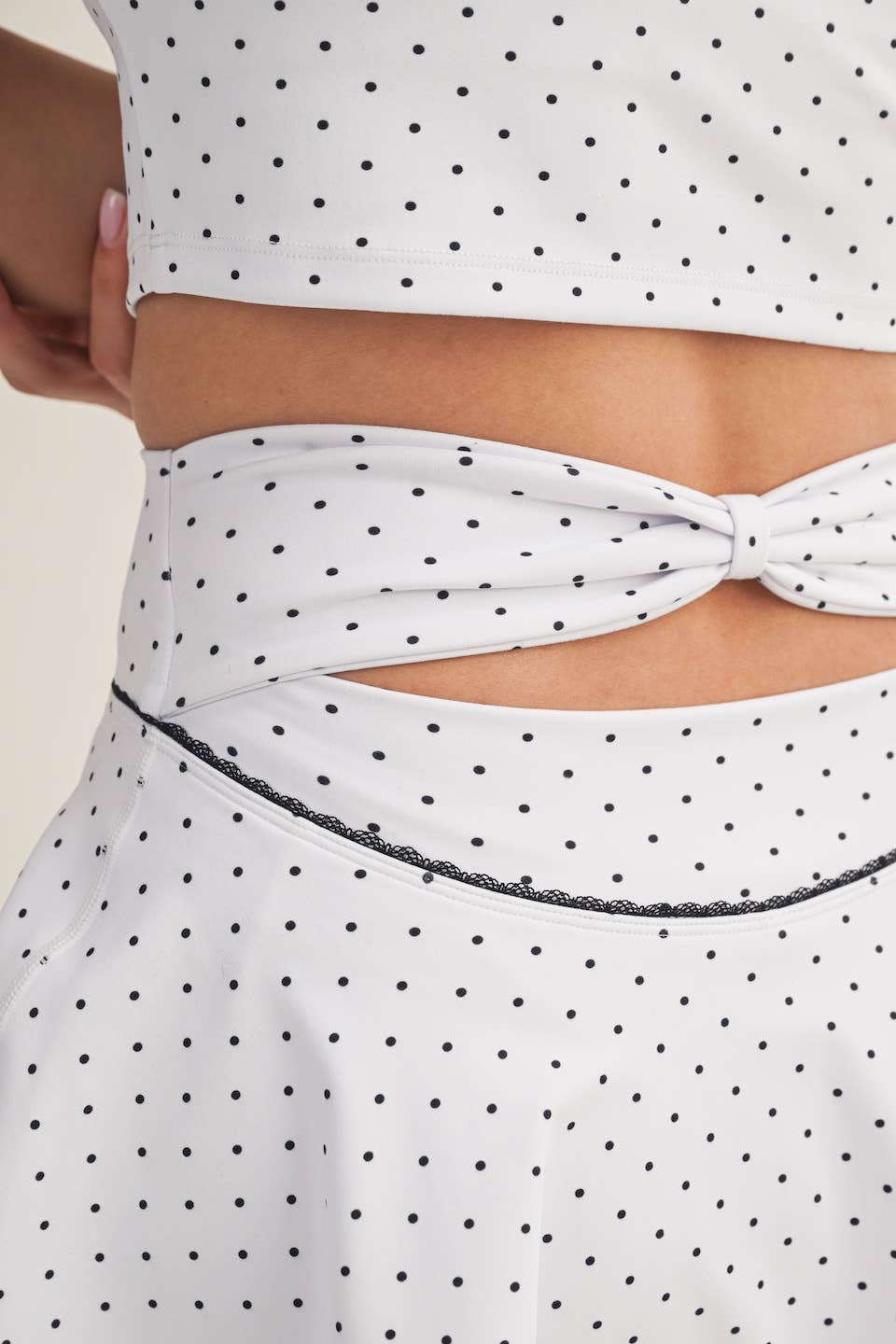 Polka Dot Print Mini Circle Skort with Bow Back and Lace Tri: Black Polka Dot