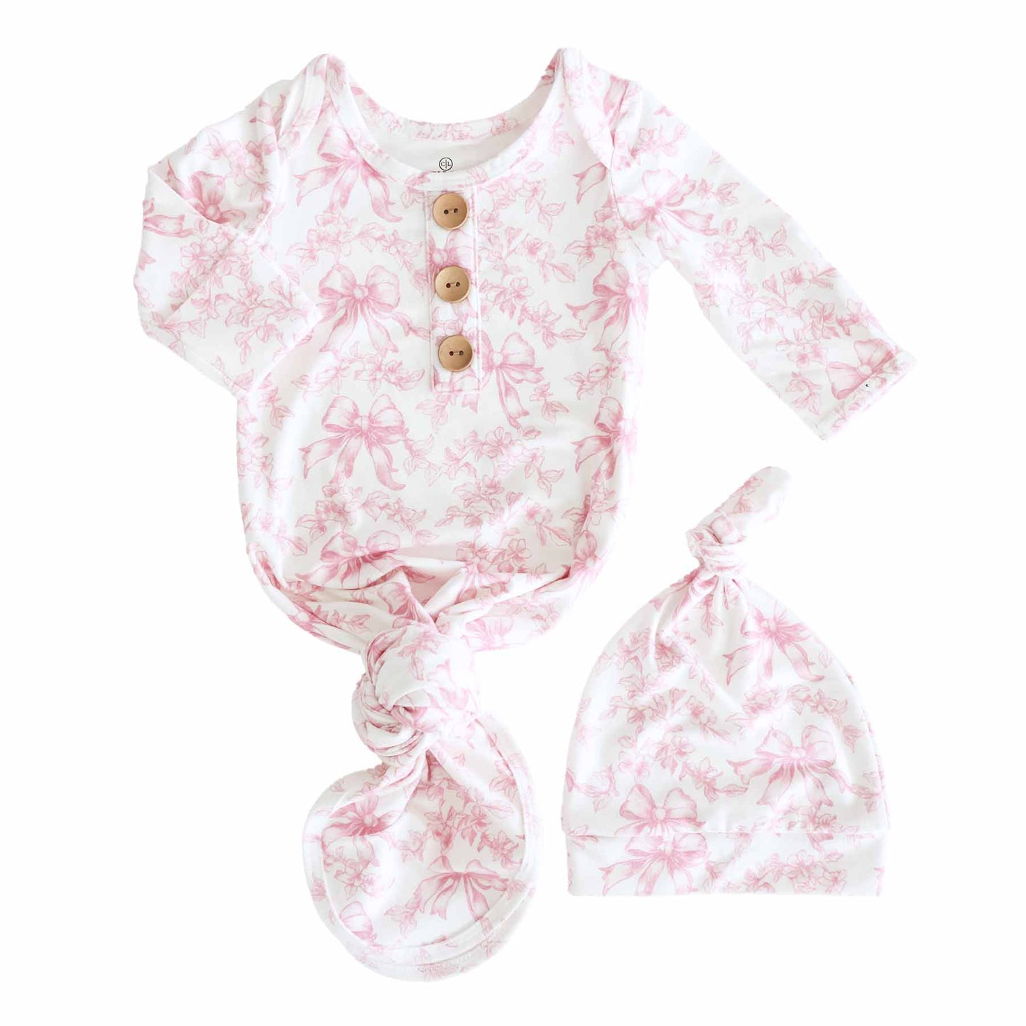 Fancy Frills Newborn Baby Knot Gown & Hat Set