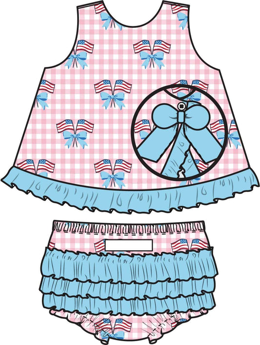 Baby Girls Pink Patriotic Gingham Ruffle Swing Top & Bloomer Set