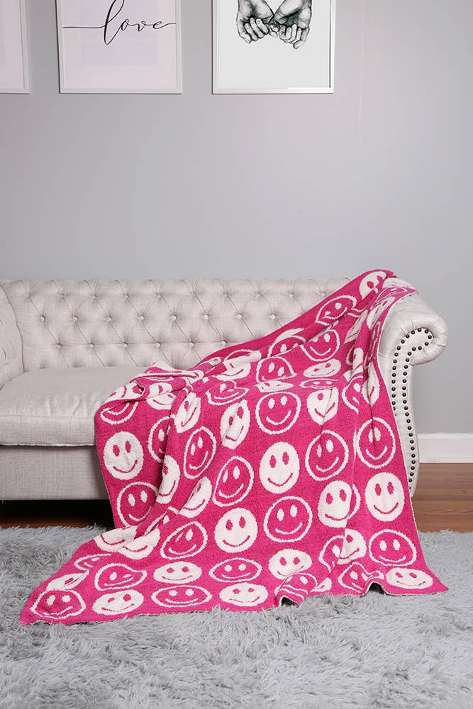 Luxury Soft Happy Face Throw Blanket: Pink