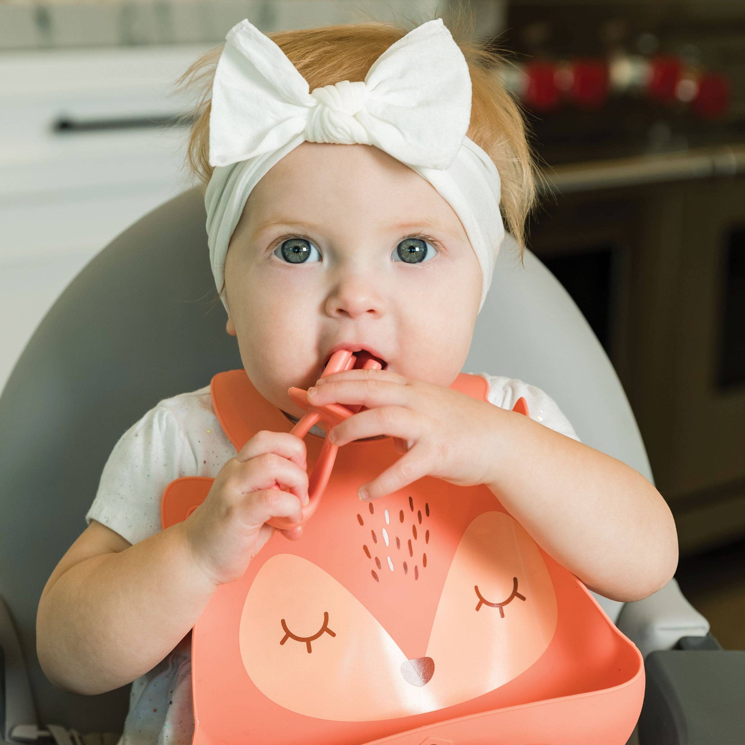 Silicone Roll-up Bibs: Coral Fox
