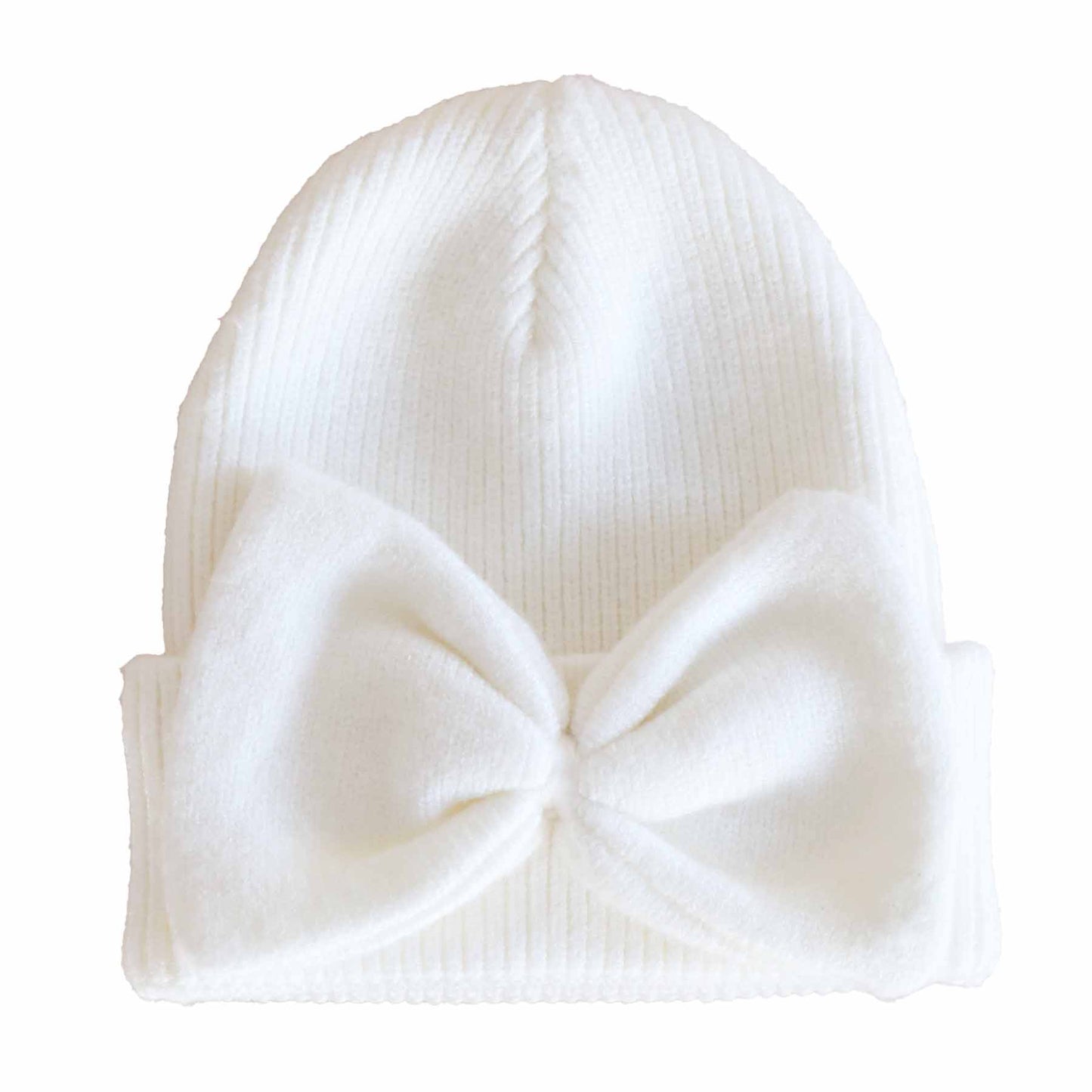 Knit Newborn Bow Beanies: Light Ivory