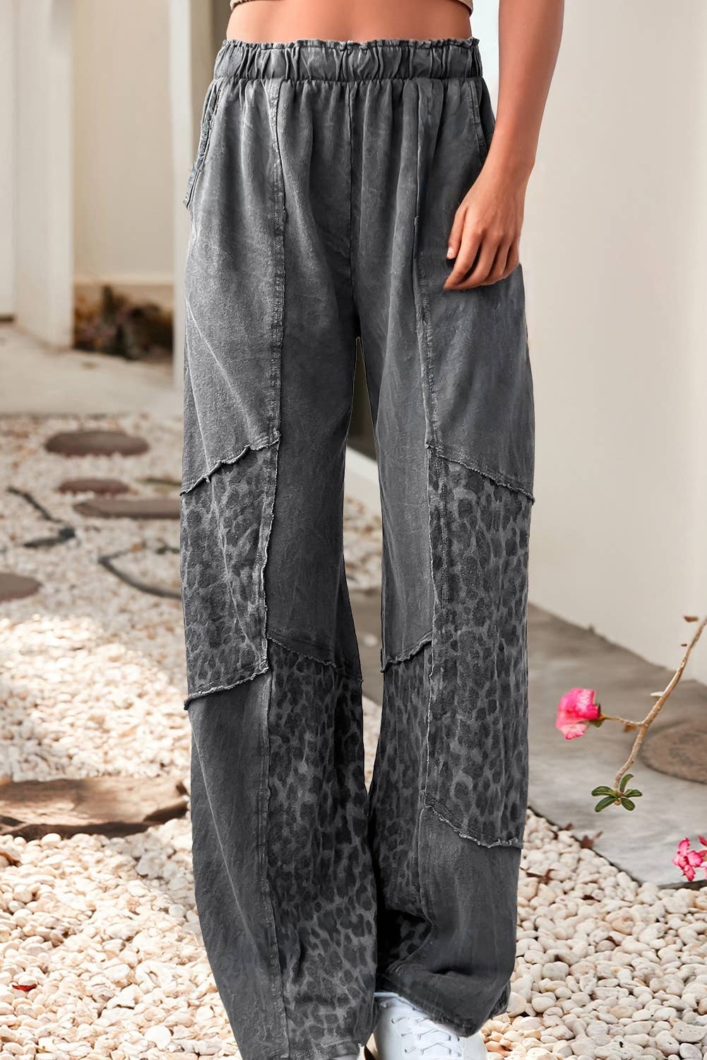 Mineral Wash Leopard Patchwork Loose Pants