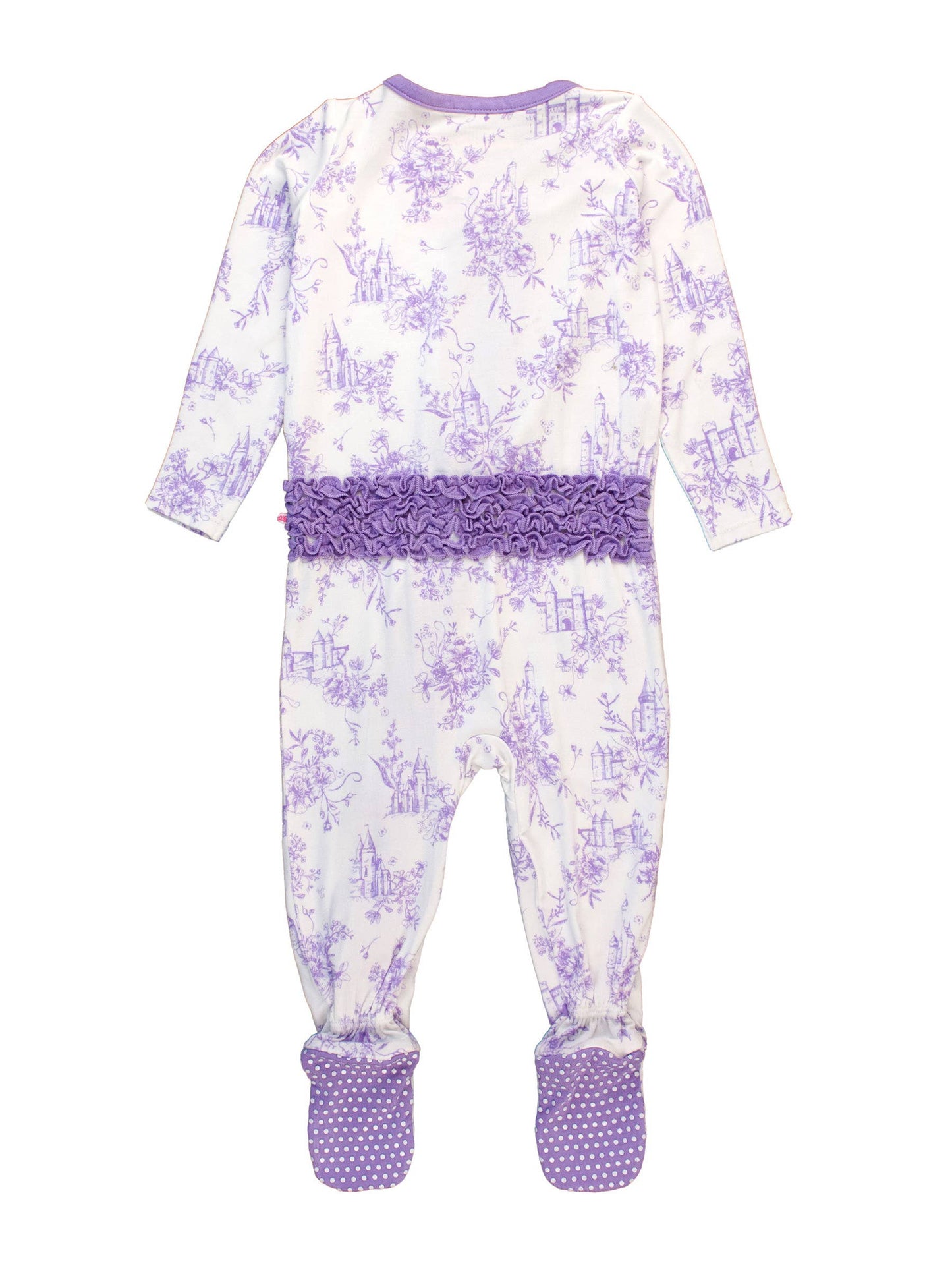 Purple Princess Castle Bamboo Viscose Footed Ruffle One Piece Pajama